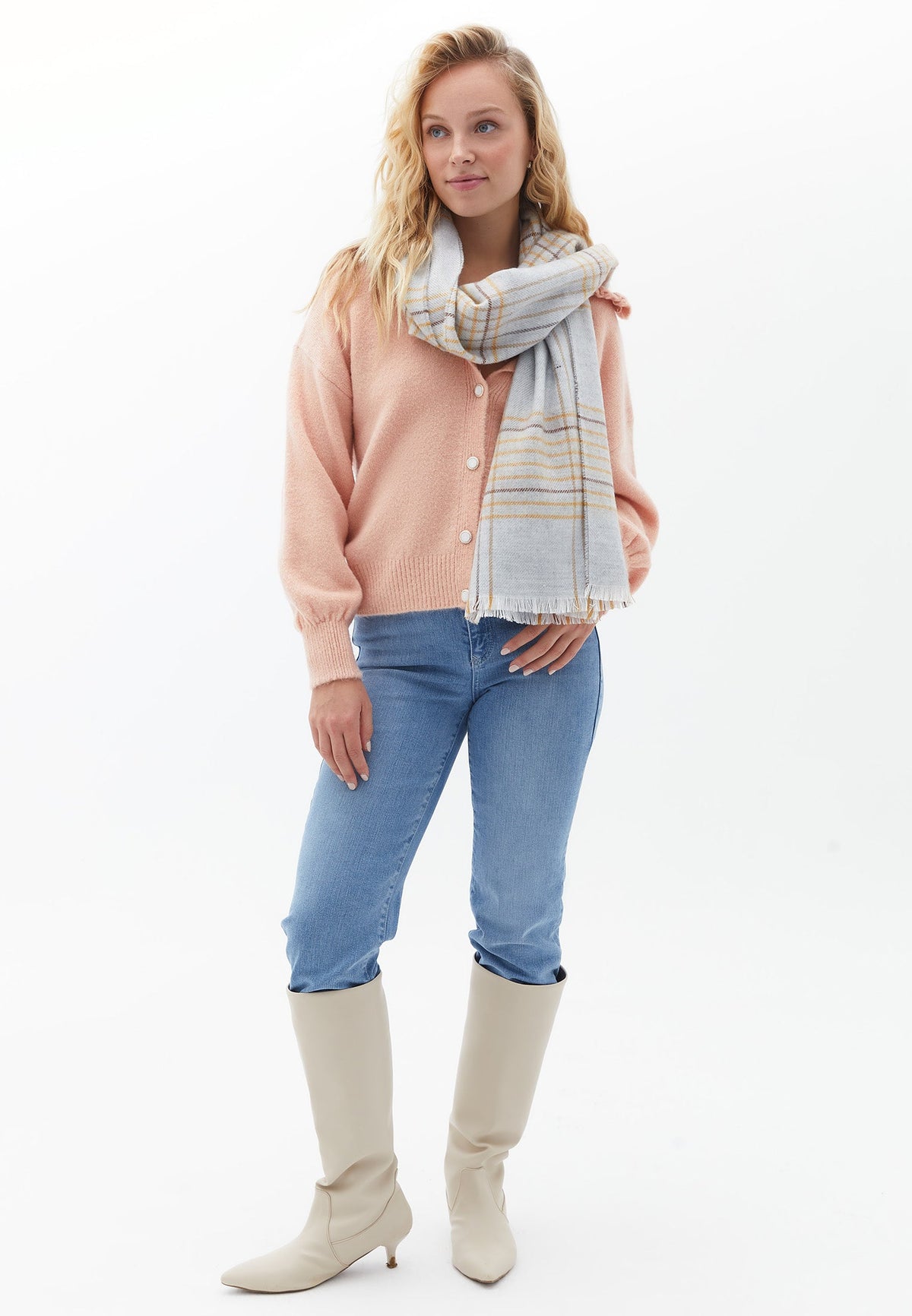 Polo Collar Long Sleeve Cardigan - PEACHY KEEN