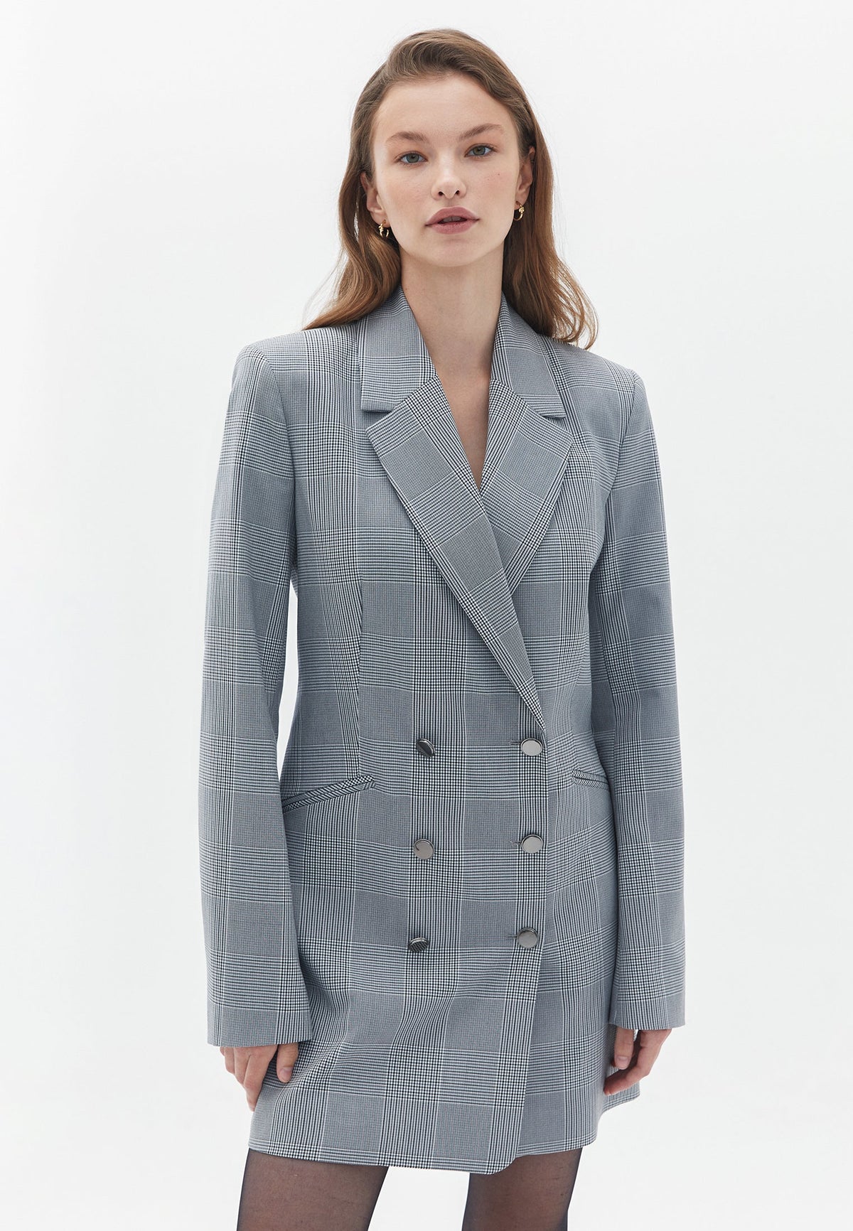 Short Jacket With Button Details - PEWTER CHECK