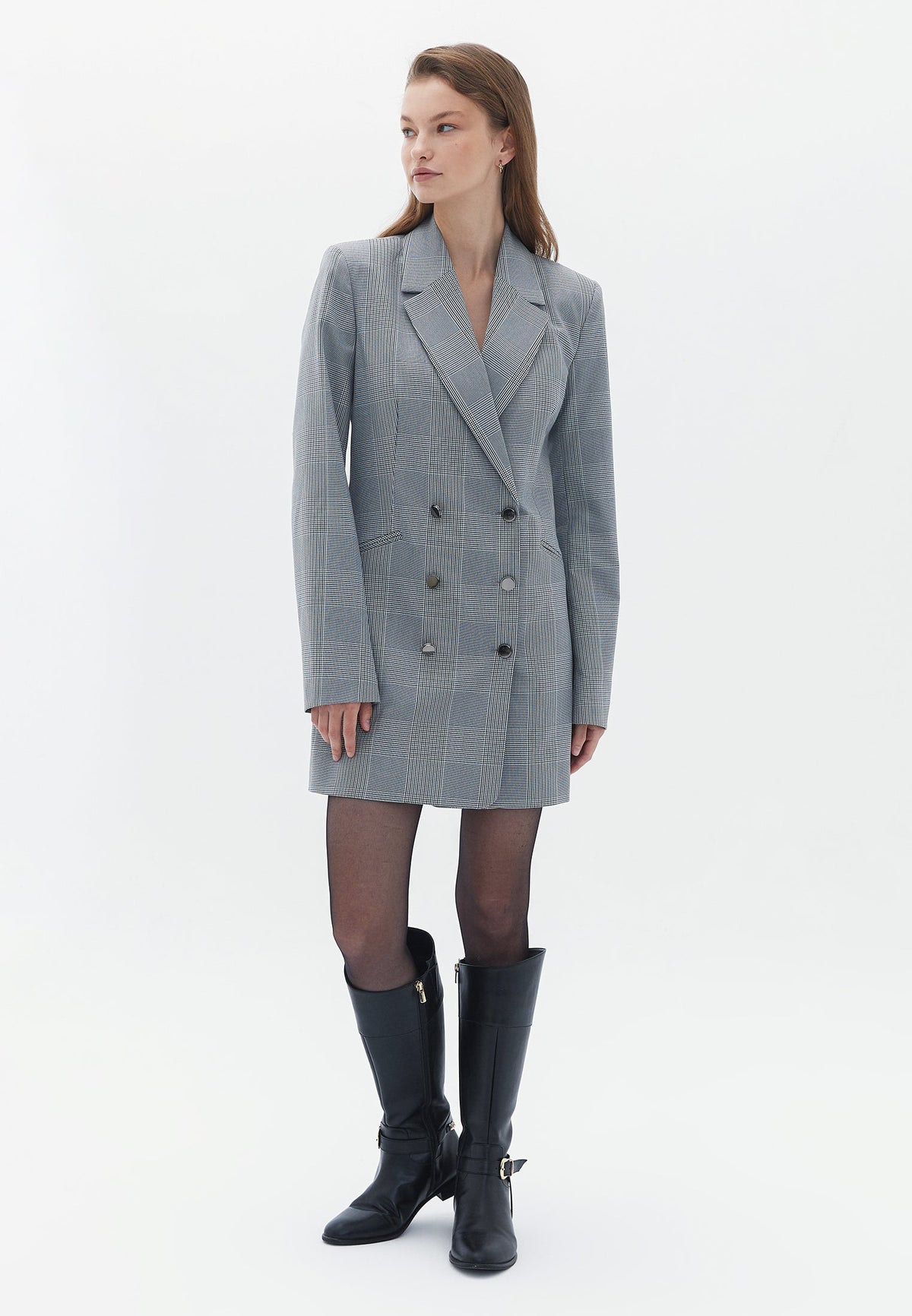 Short Jacket With Button Details - PEWTER CHECK