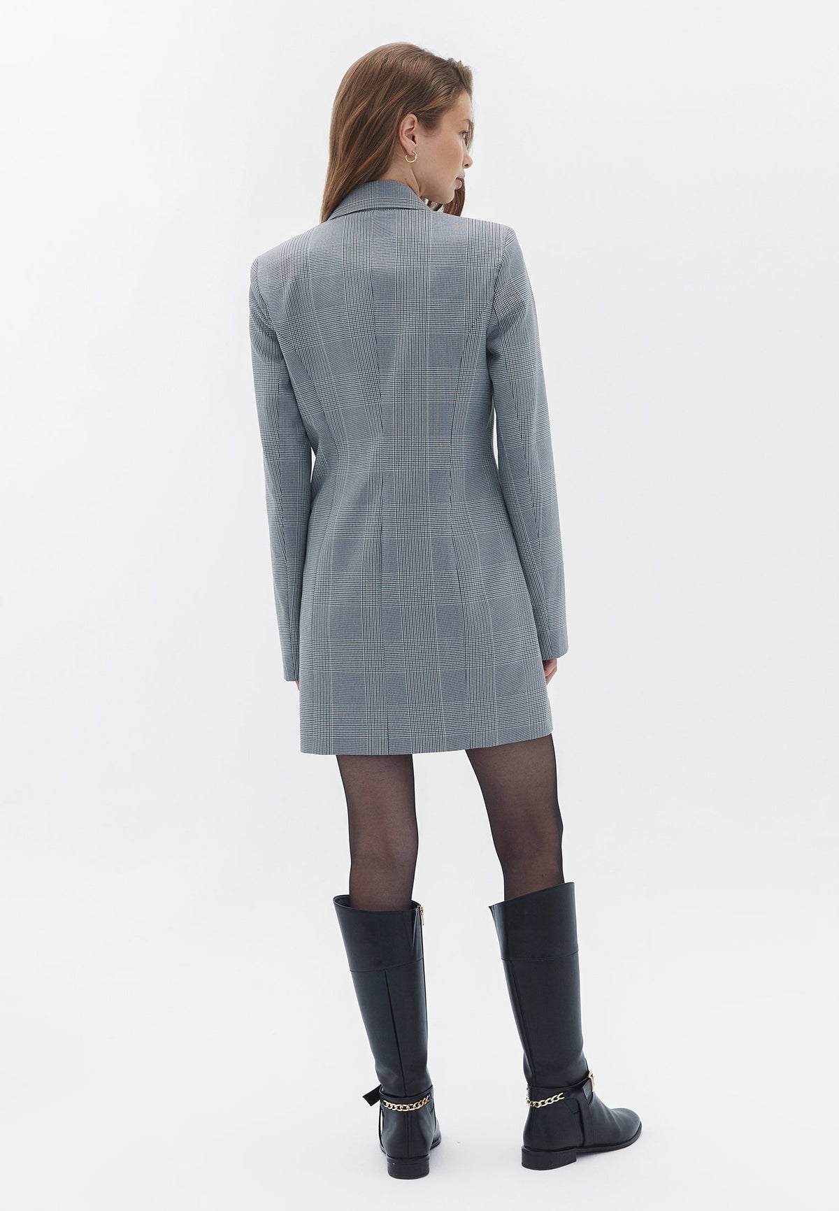 Short Jacket With Button Details - PEWTER CHECK
