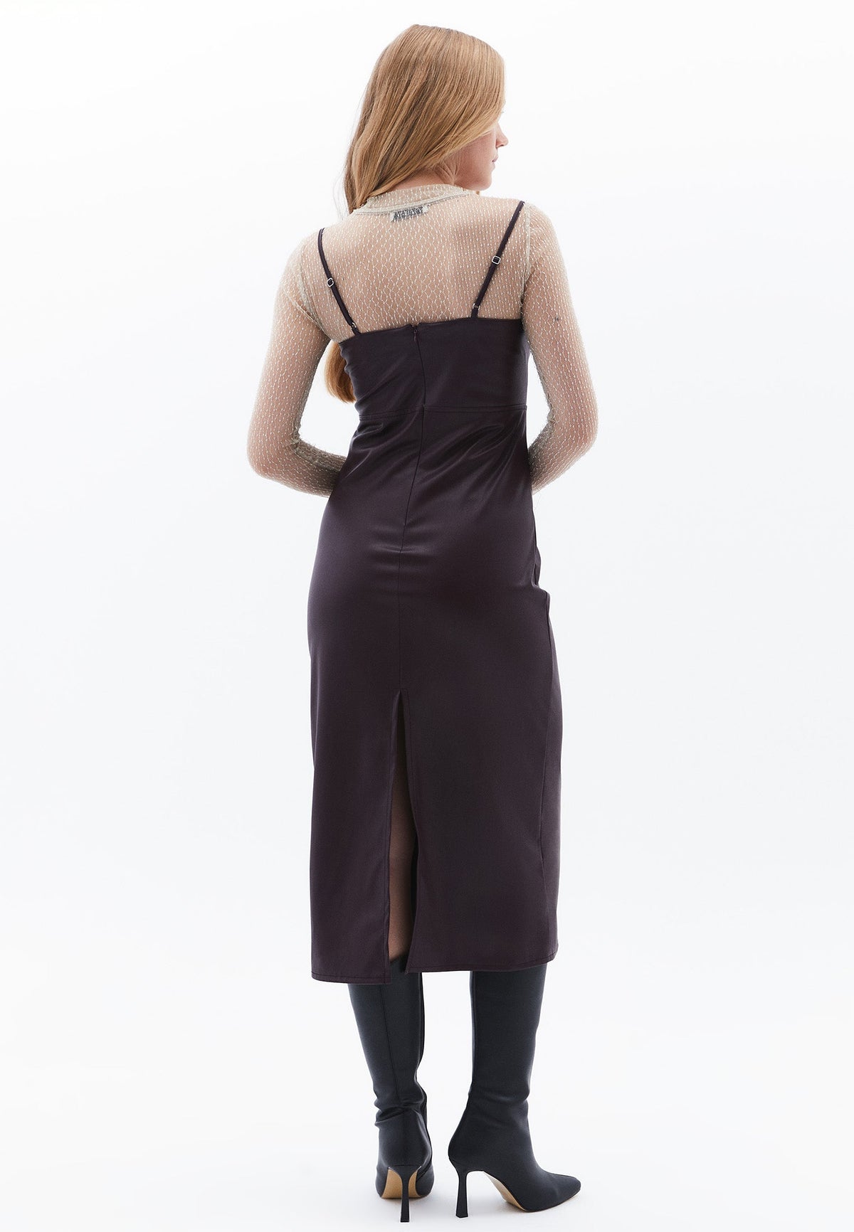 Deep V Neck Midi Sleeve Plain Dress - POTENT PURPLE