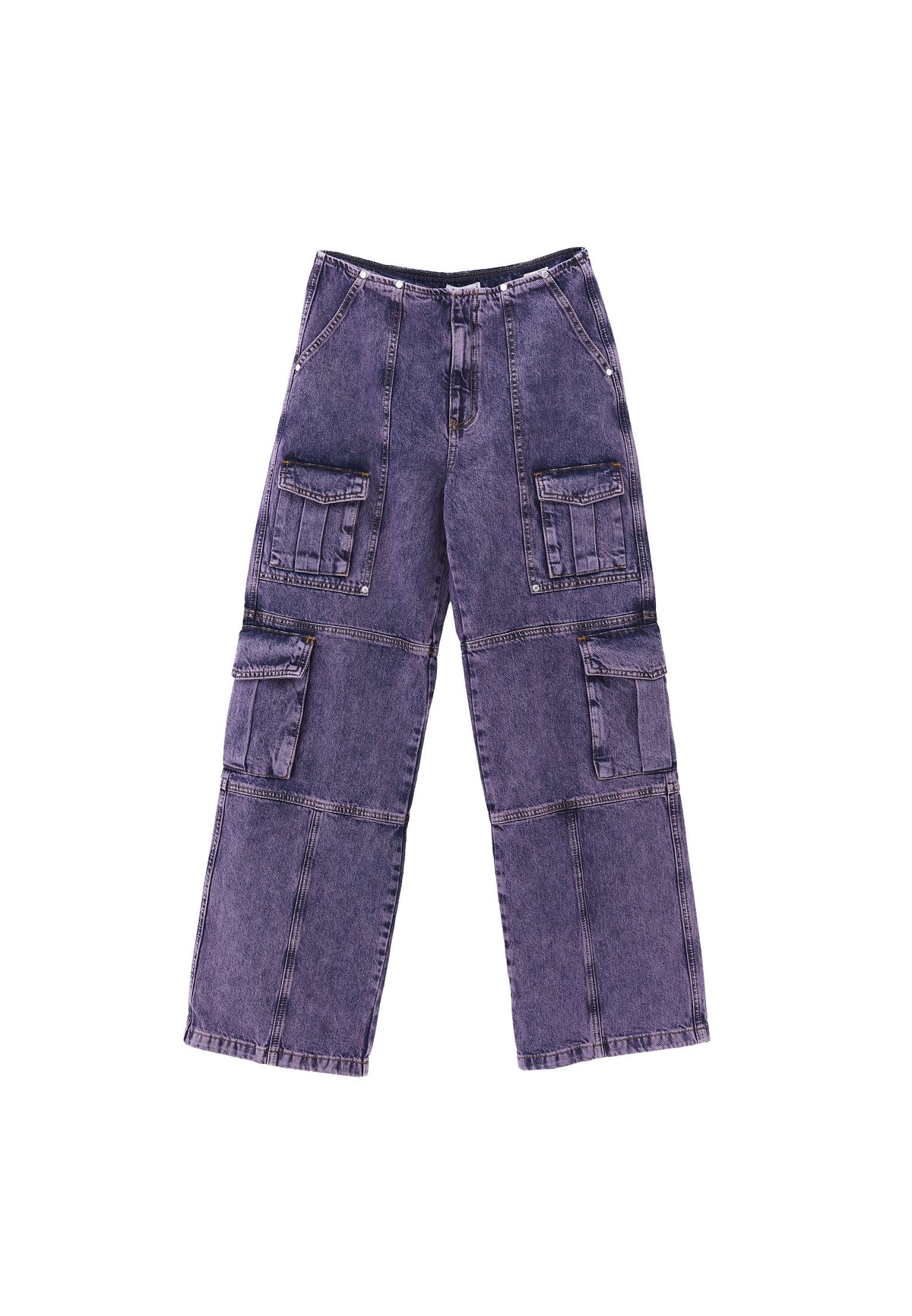 Wide Leg Cargo Pants - PURPLE MID DENIM