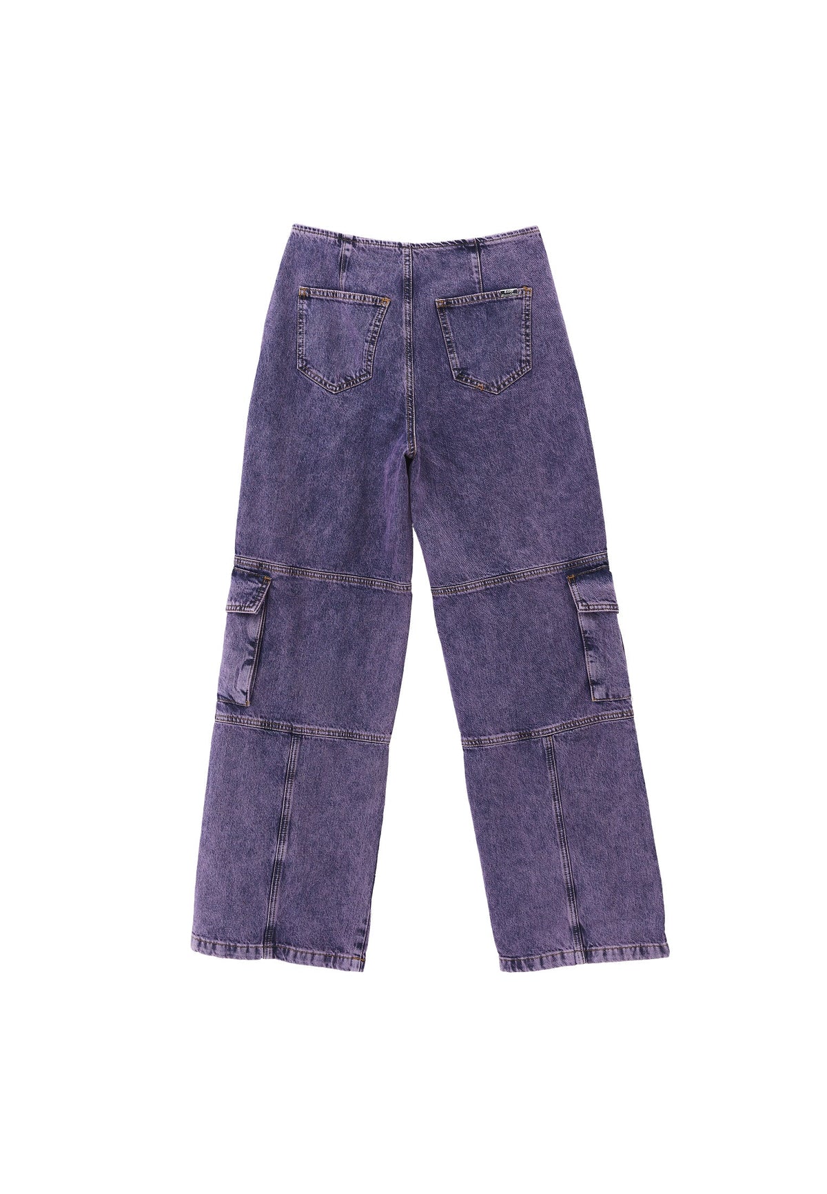 Wide Leg Cargo Pants - PURPLE MID DENIM