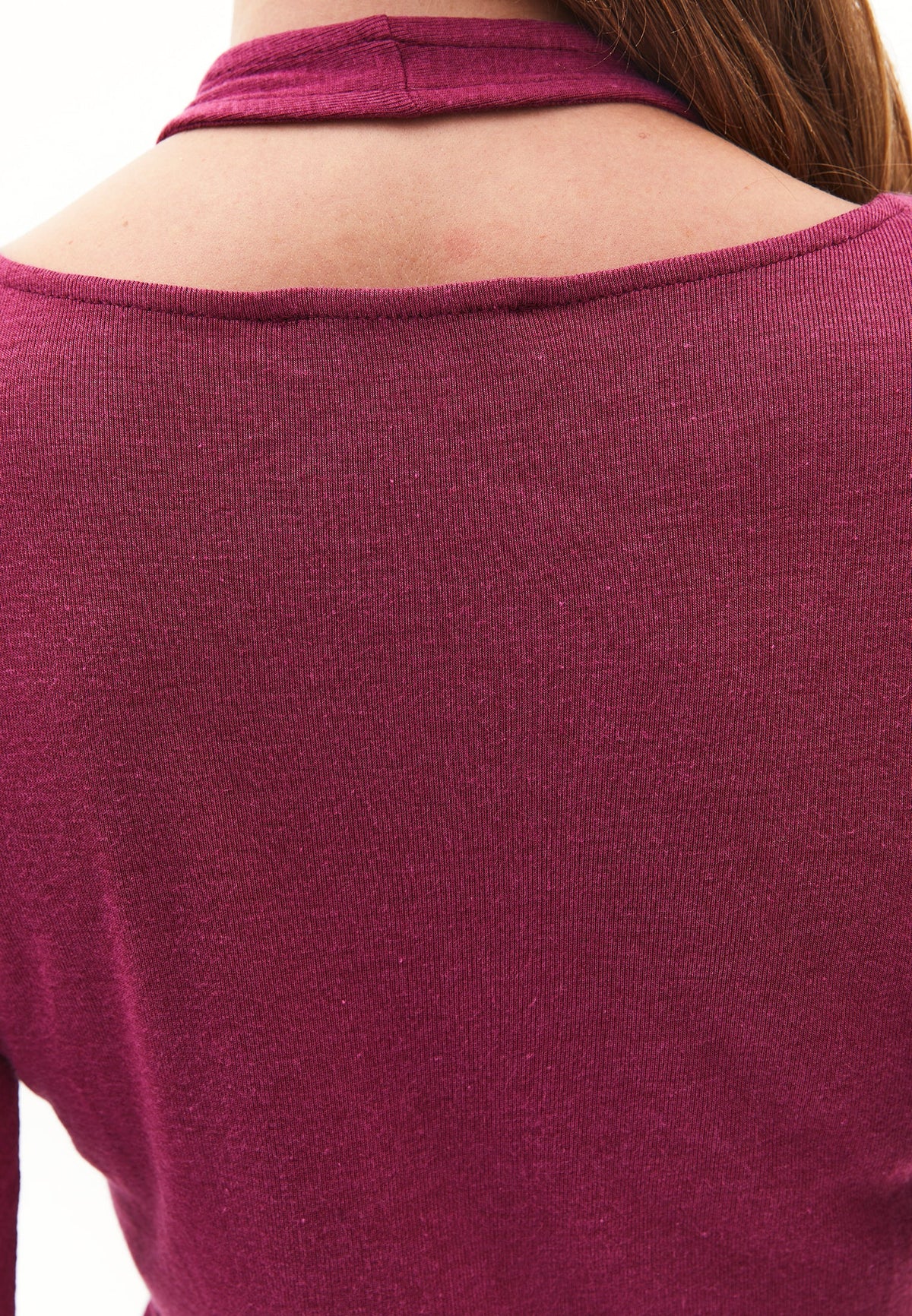 V Neck Long Sleeve T-Shirt - RASBERRY COULIS