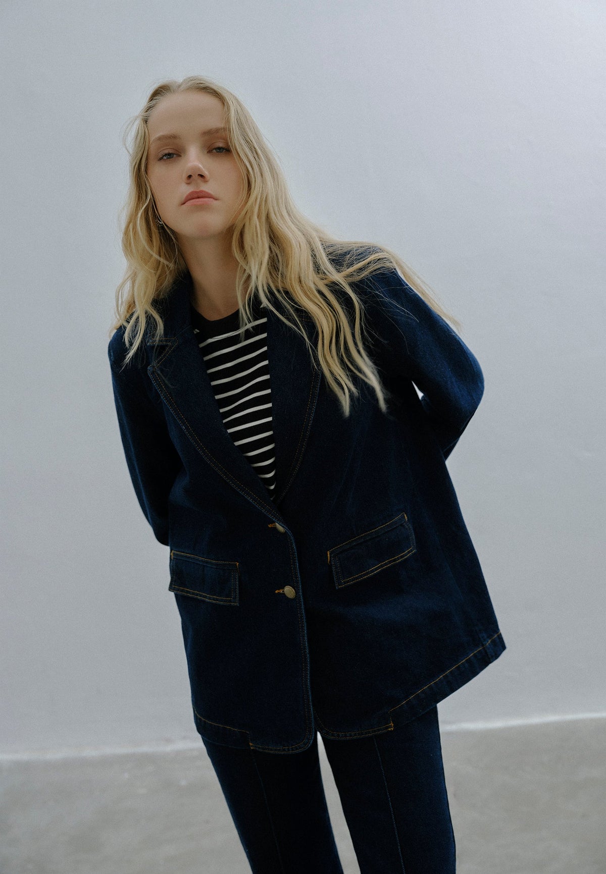 Oversize Double Breasted Blazer Jacket - RAW DENIM
