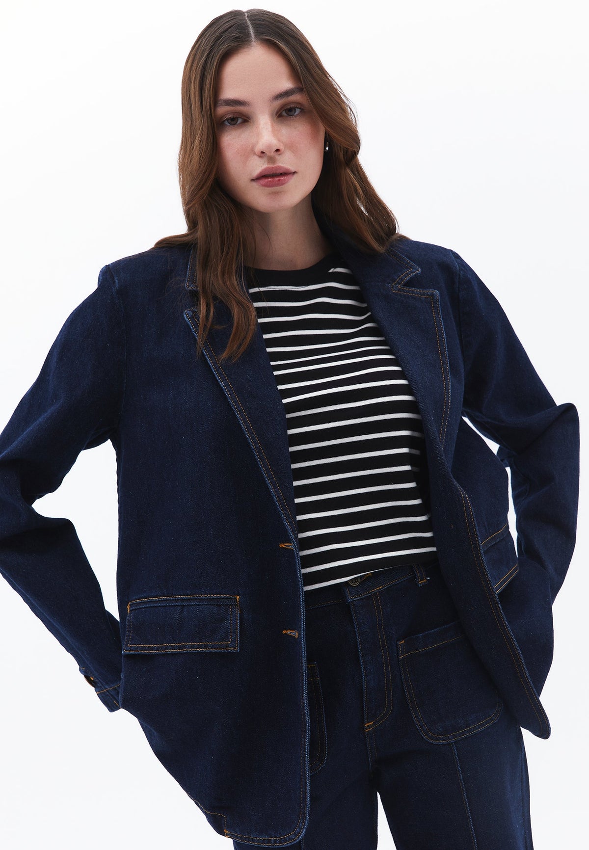 Oversize Double Breasted Blazer Jacket - RAW DENIM