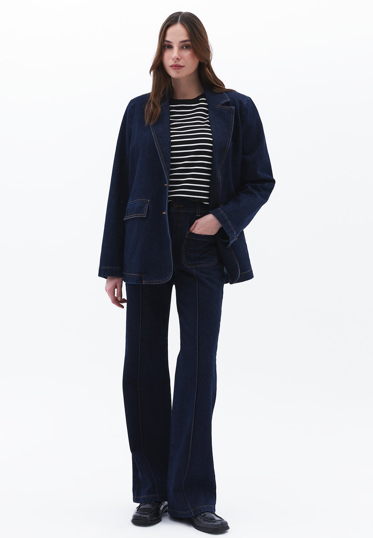 Oversize Double Breasted Blazer Jacket - RAW DENIM