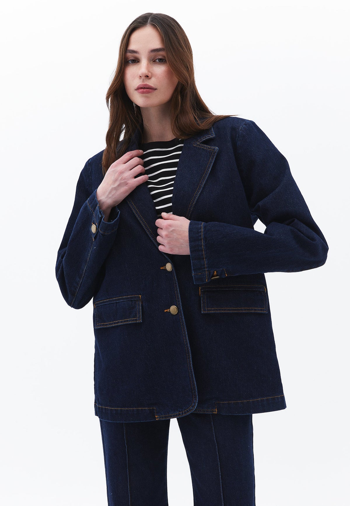 Oversize Double Breasted Blazer Jacket - RAW DENIM