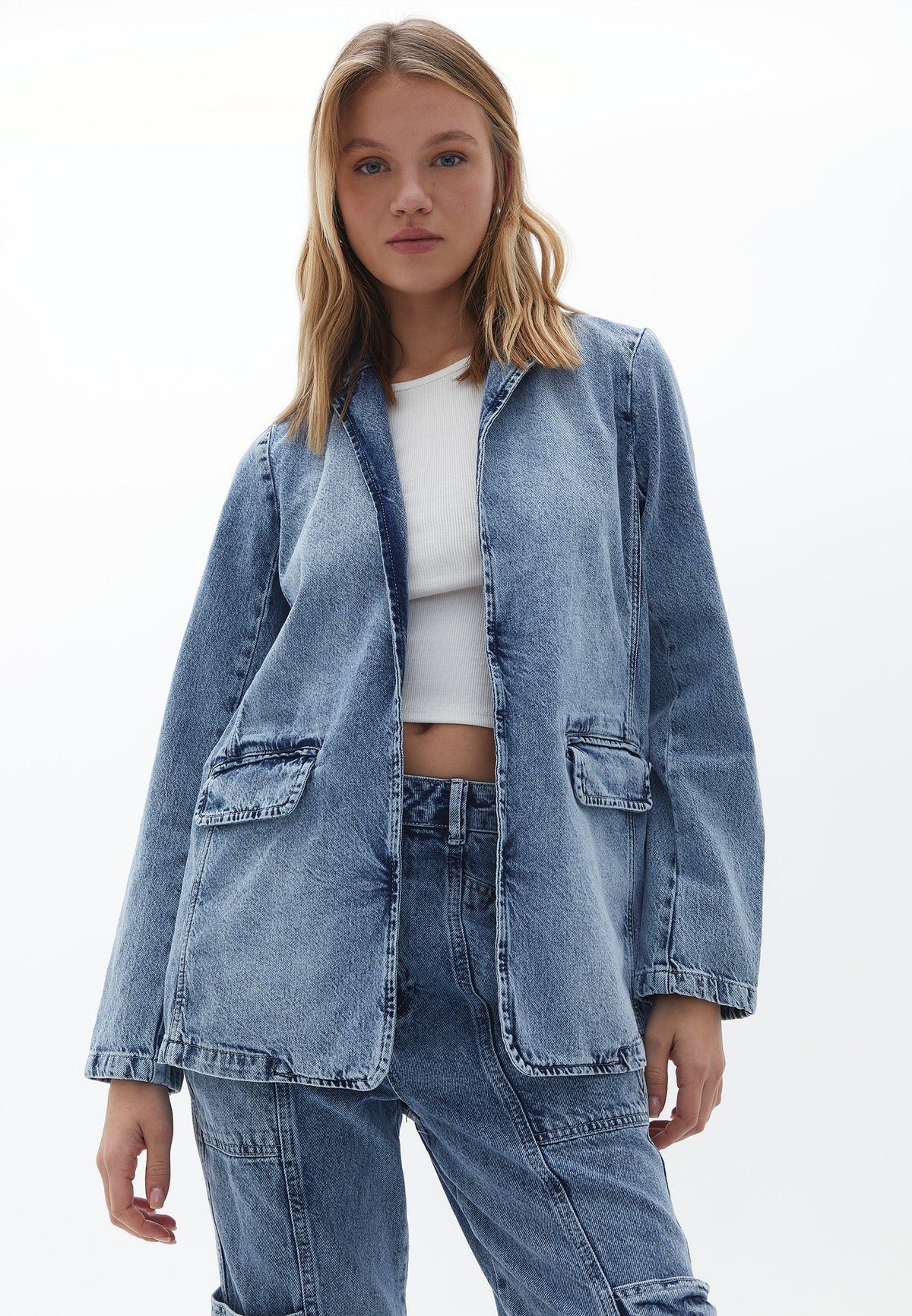 Denim Long Sleeve Pocket Detailed Tunic Jacket - RODEO DENIM