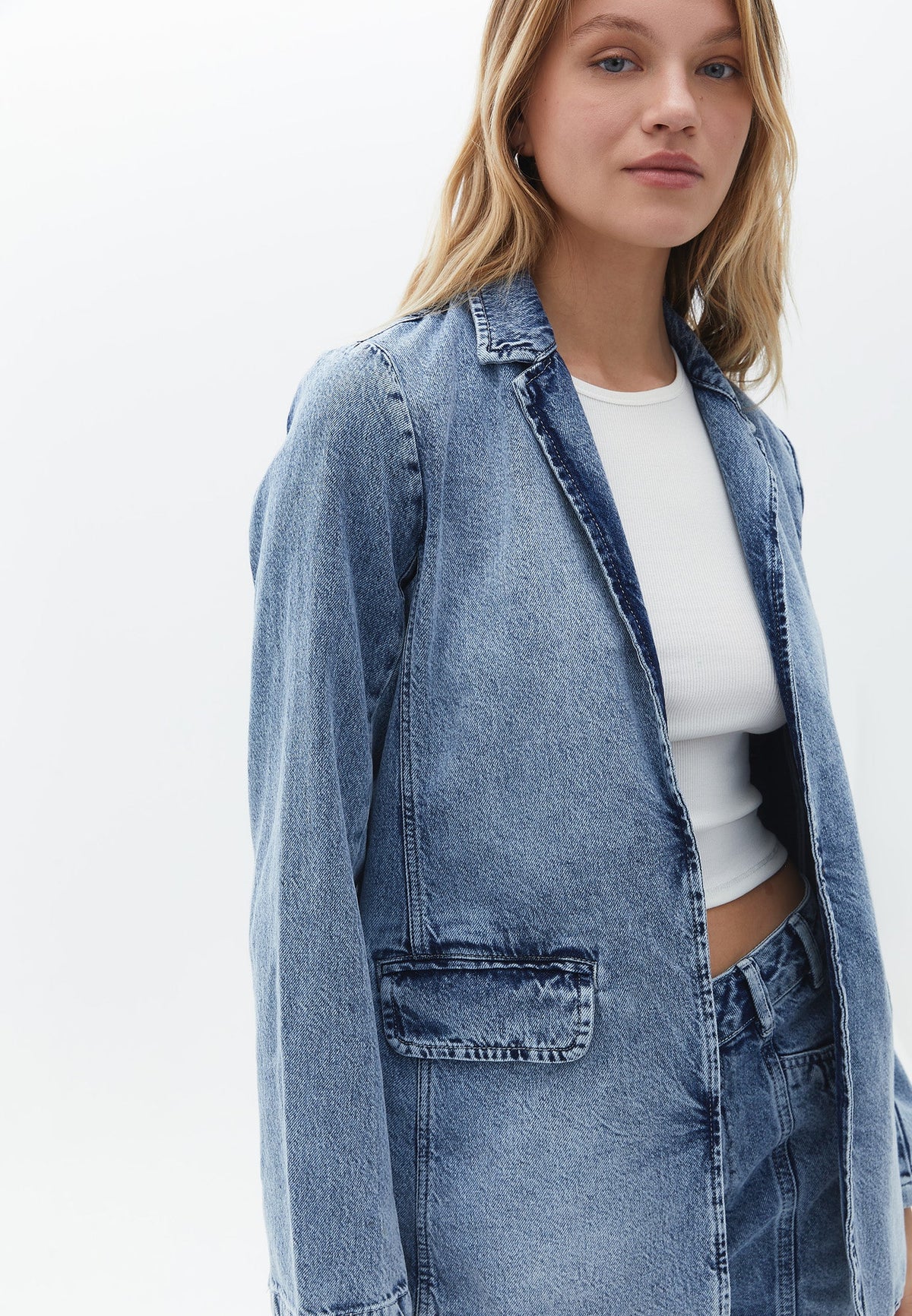 Denim Long Sleeve Pocket Detailed Tunic Jacket - RODEO DENIM