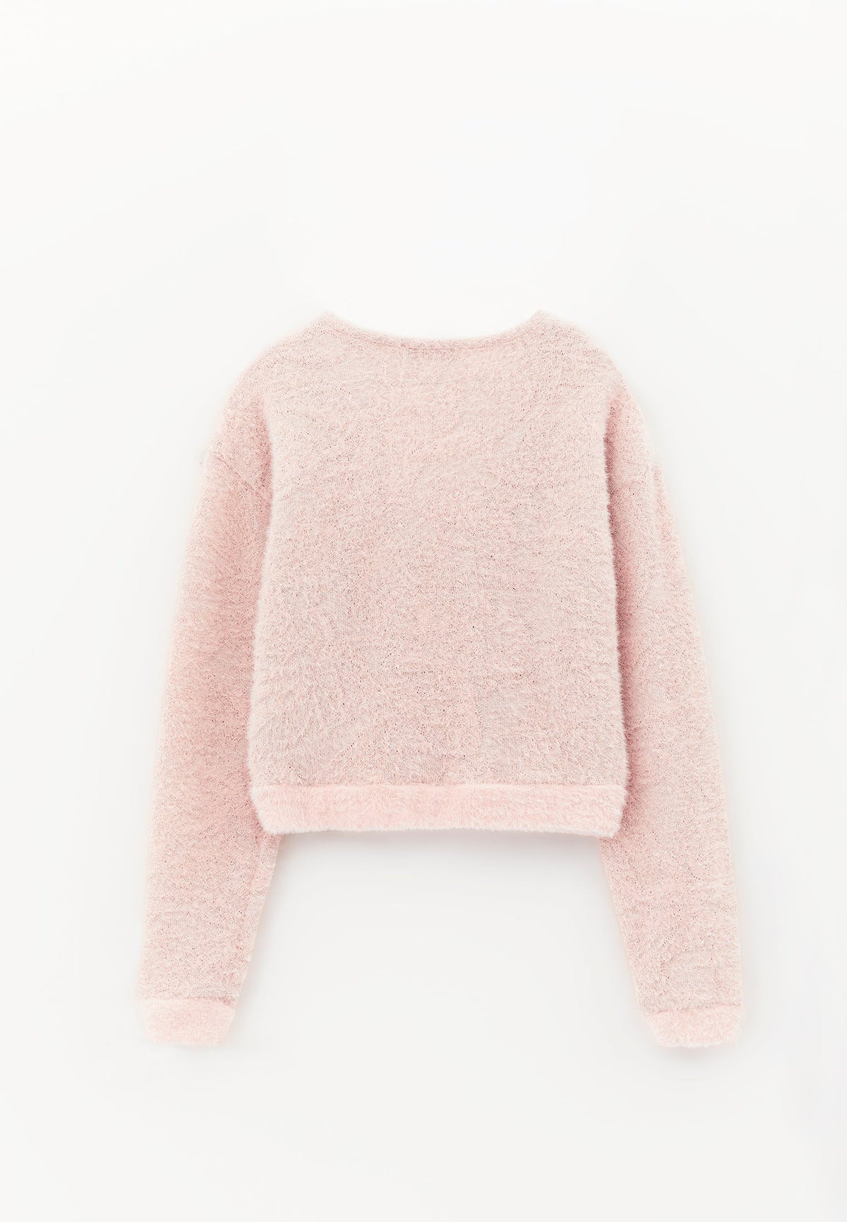 Wrap Neck Long Sleeve Knit Looking Sweater - ROSE SMOKE
