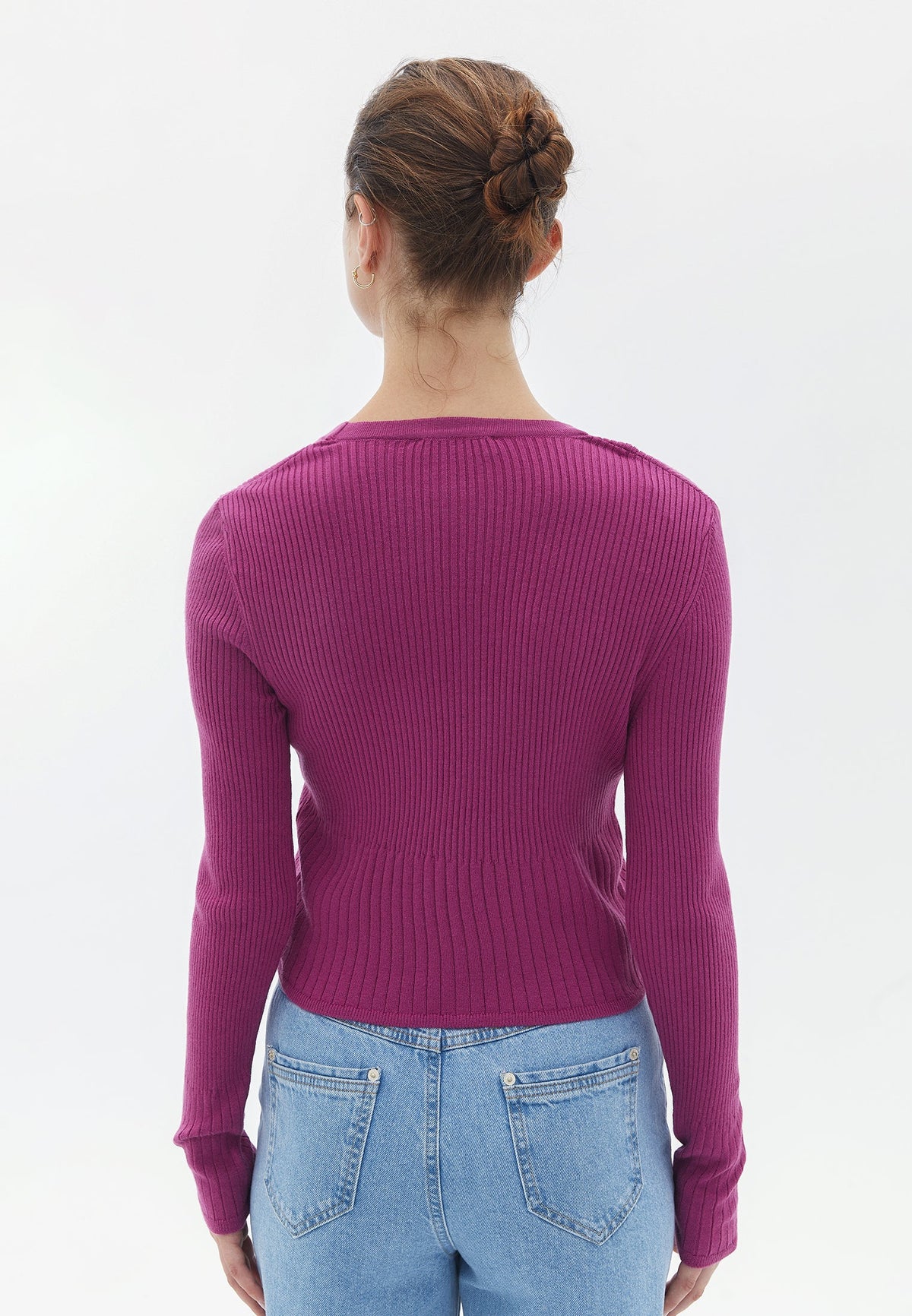 Deep V Neck Raglan Sleeve Buttoned Cardigan - ROSE SORBET
