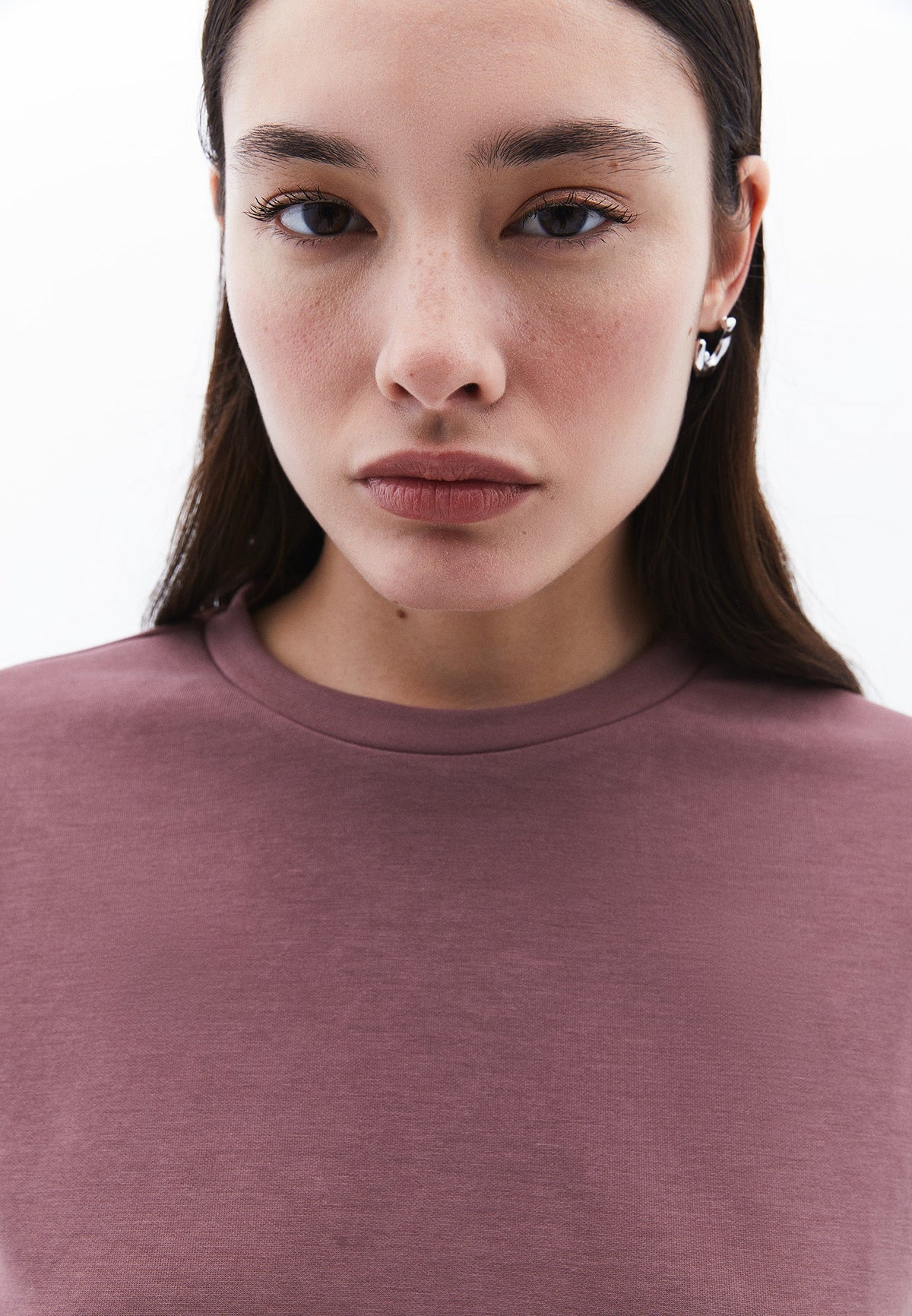 Crew Neck Long Sleeve Cropped Sweatshirt - ROSE TAUPE