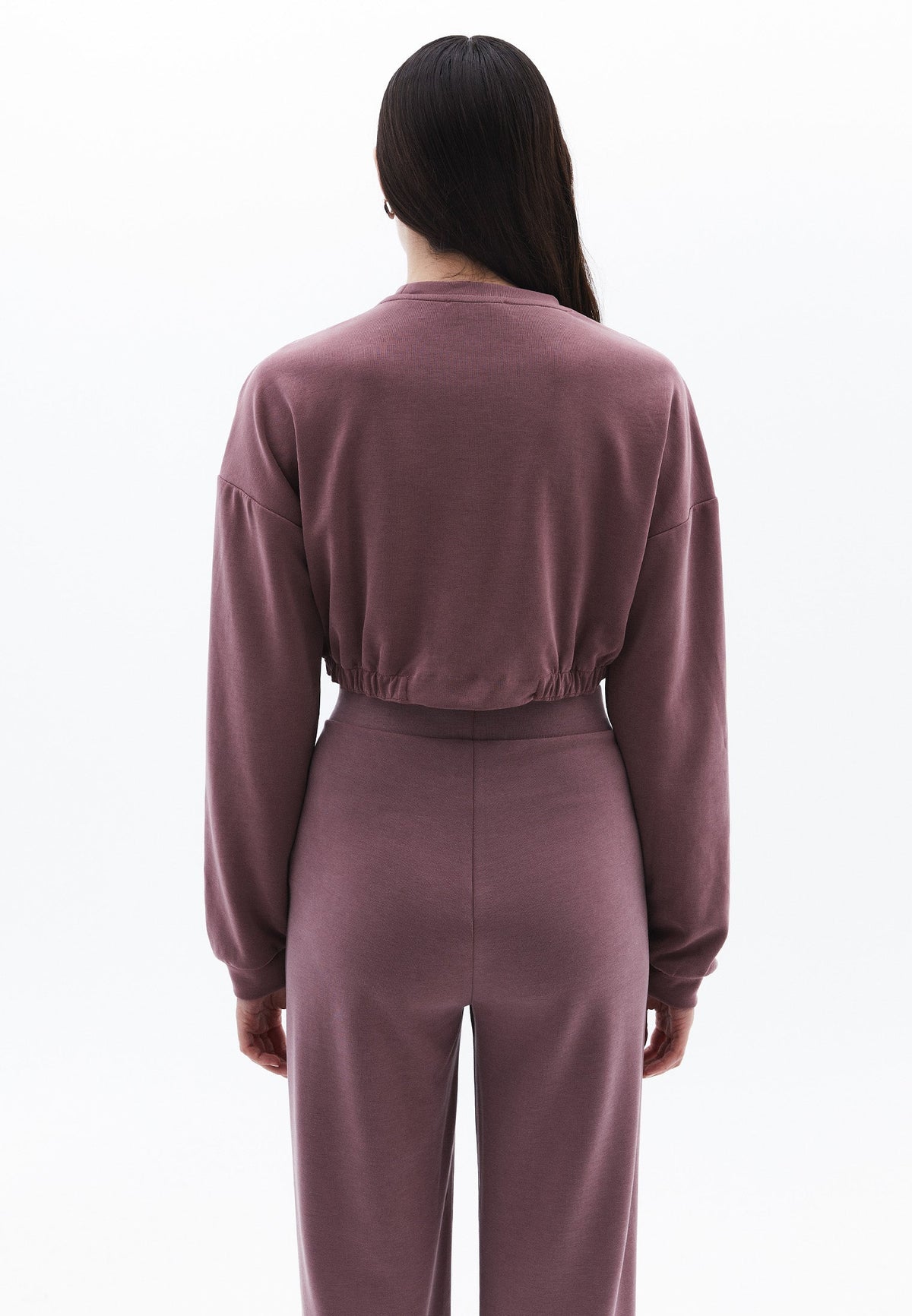 Crew Neck Long Sleeve Cropped Sweatshirt - ROSE TAUPE