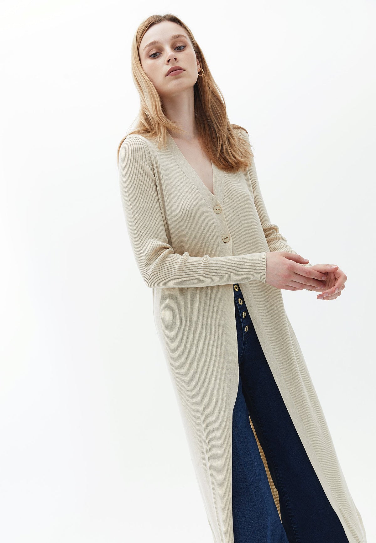 Long Raglan Sleeve Buttoned Cardigan - SAFARI