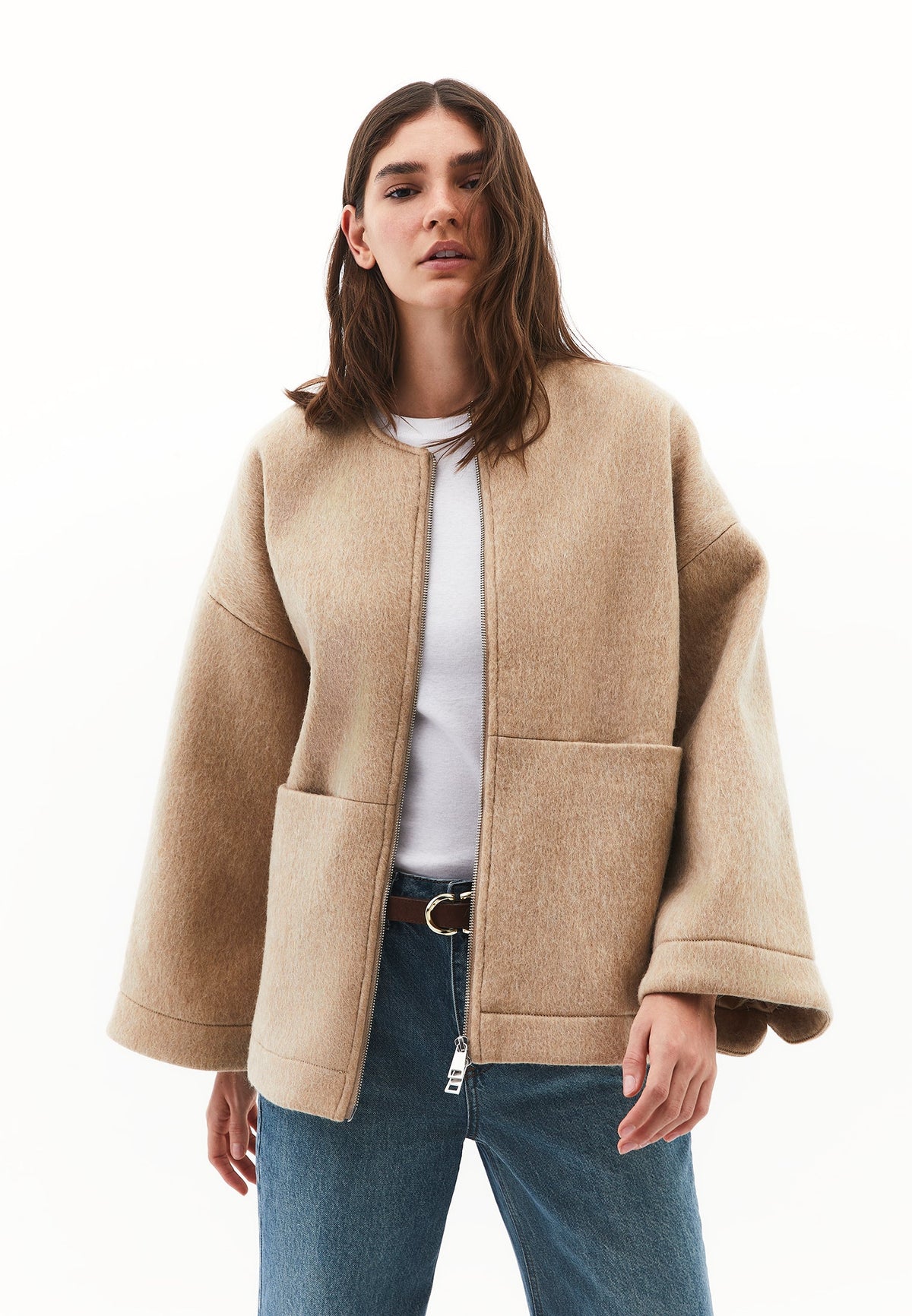 Zero Collar Wool Jacket - SAVANNAH TAN