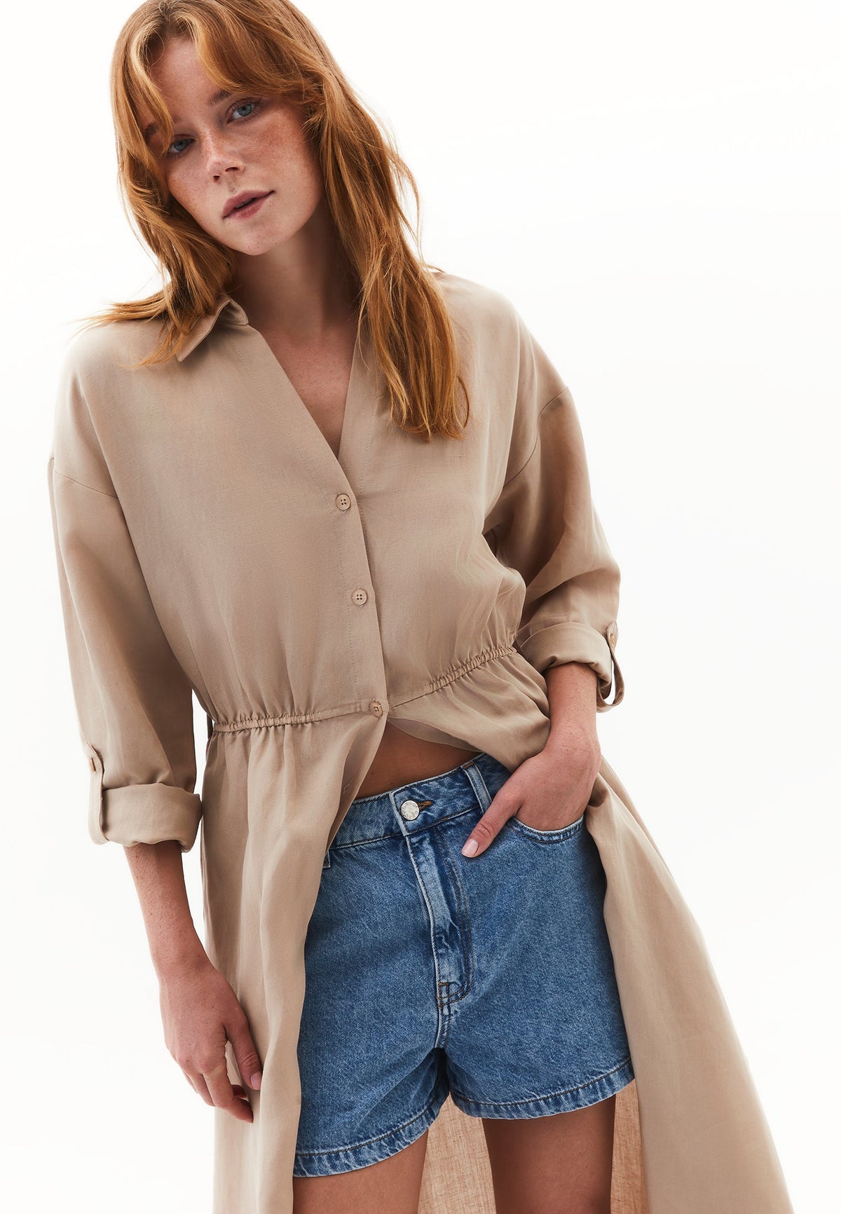 Long Dress With Belt Detail - SAVANNAH TAN