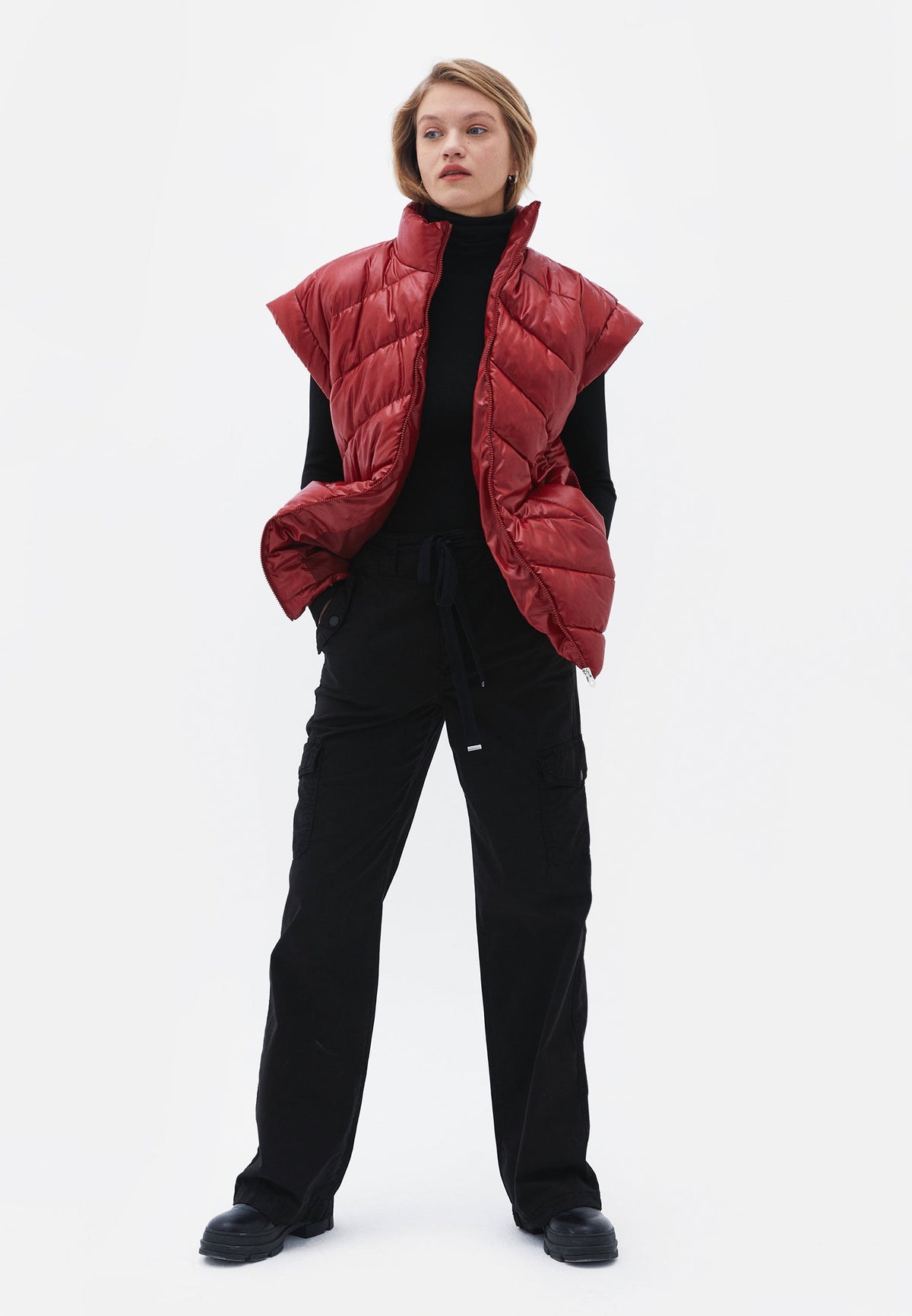 Vest With Belted Collar Detail - SAVVY RED