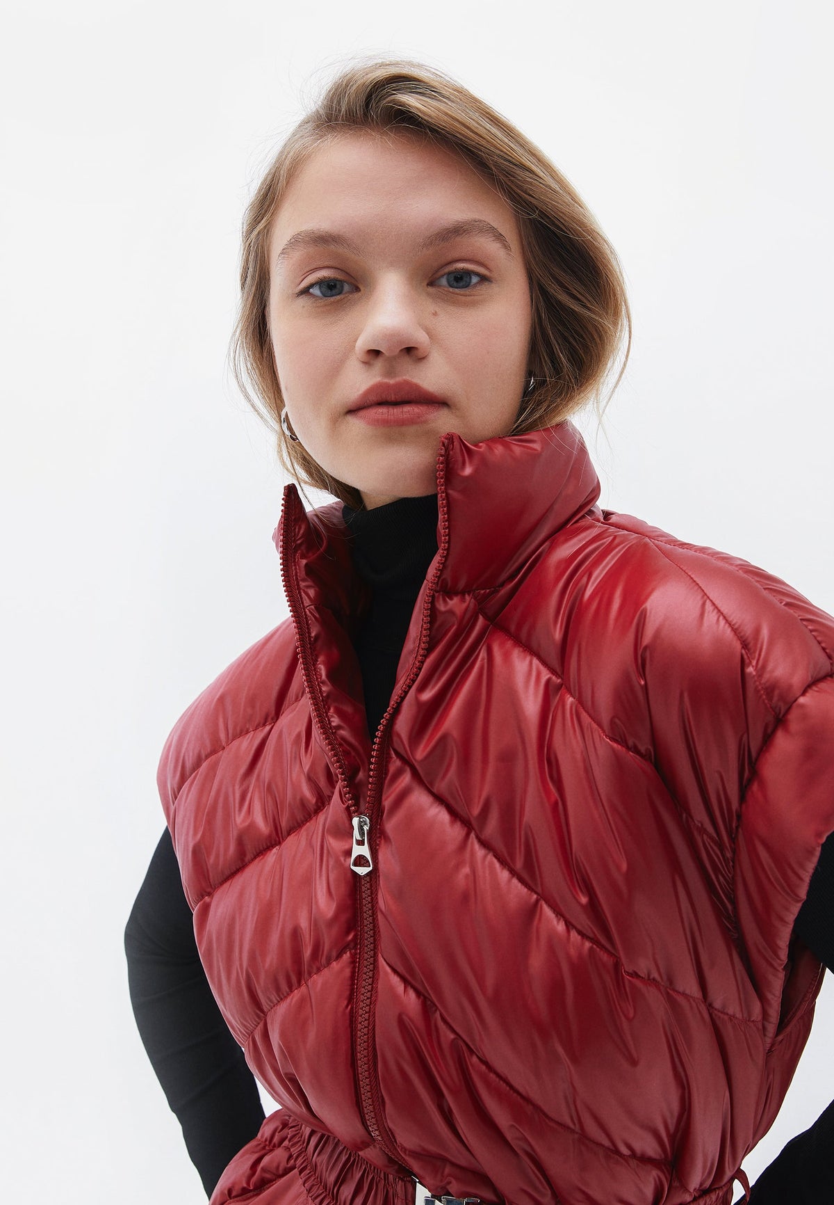 Vest With Belted Collar Detail - SAVVY RED
