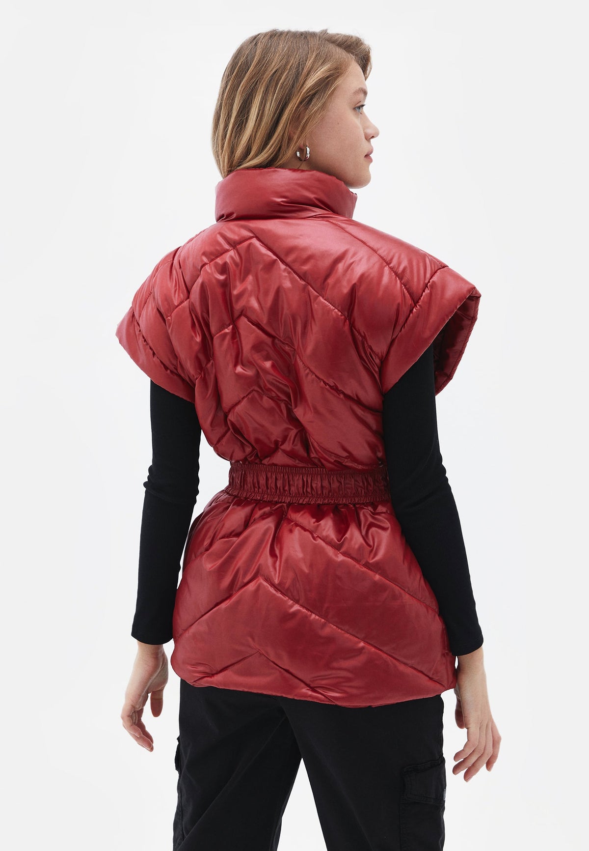 Vest With Belted Collar Detail - SAVVY RED