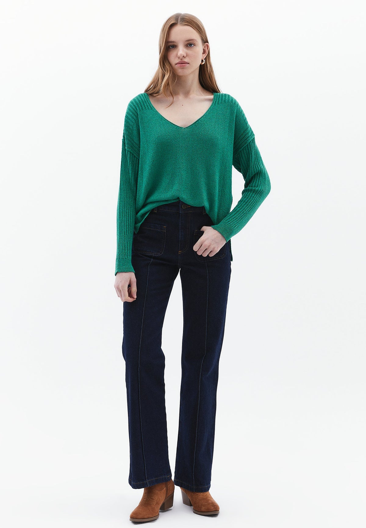 V Neck Bouclé Sweater - SHADY GLADE