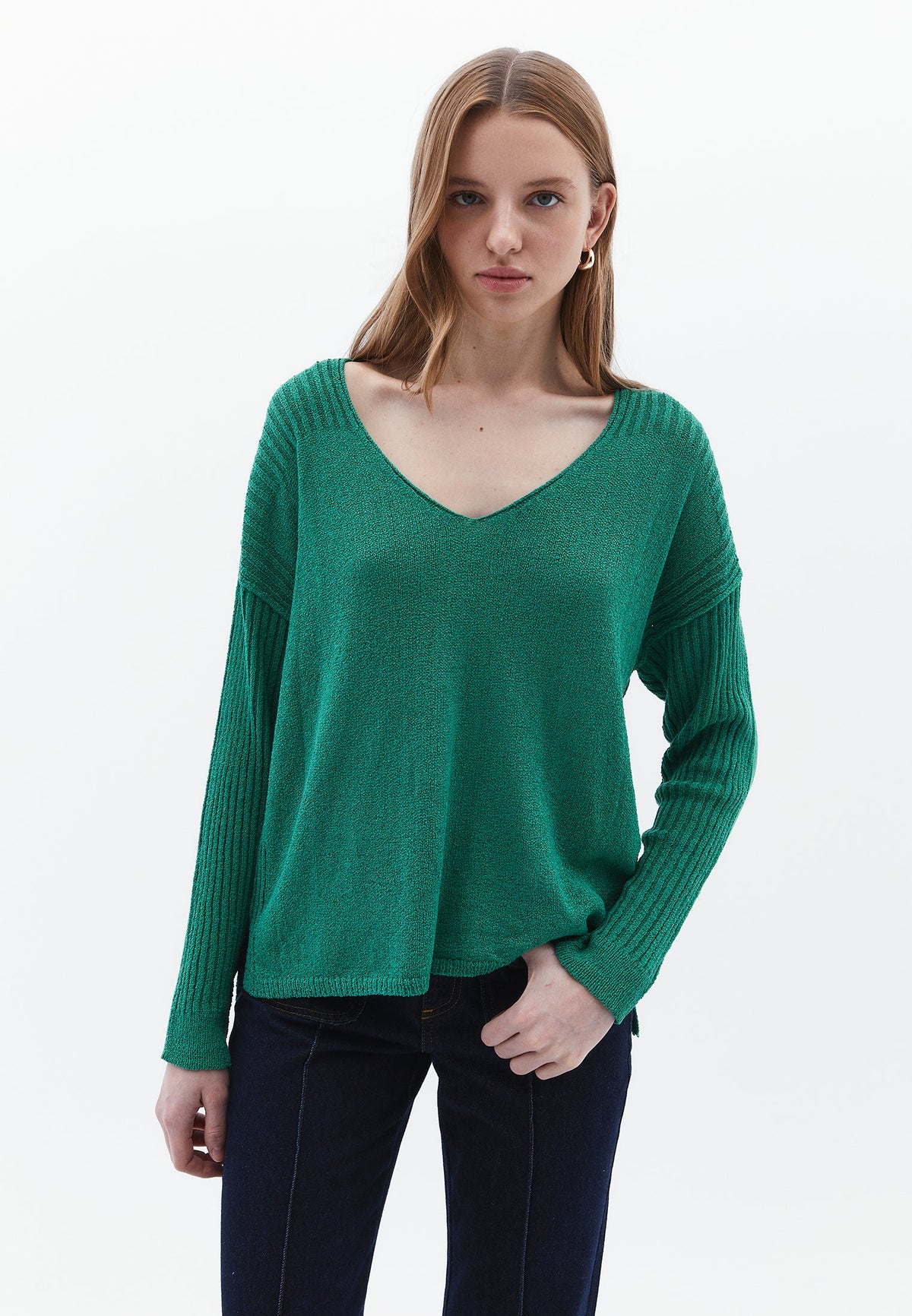 V Neck Bouclé Sweater - SHADY GLADE