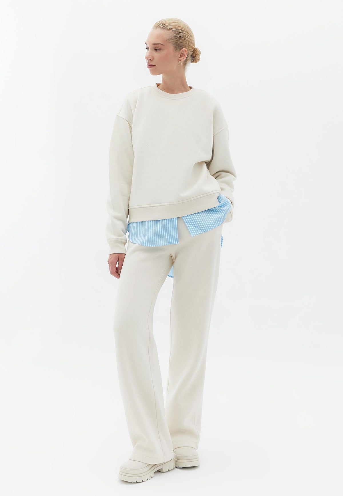 High Waist Elasticated Straight Pants - SILVER BIRCH