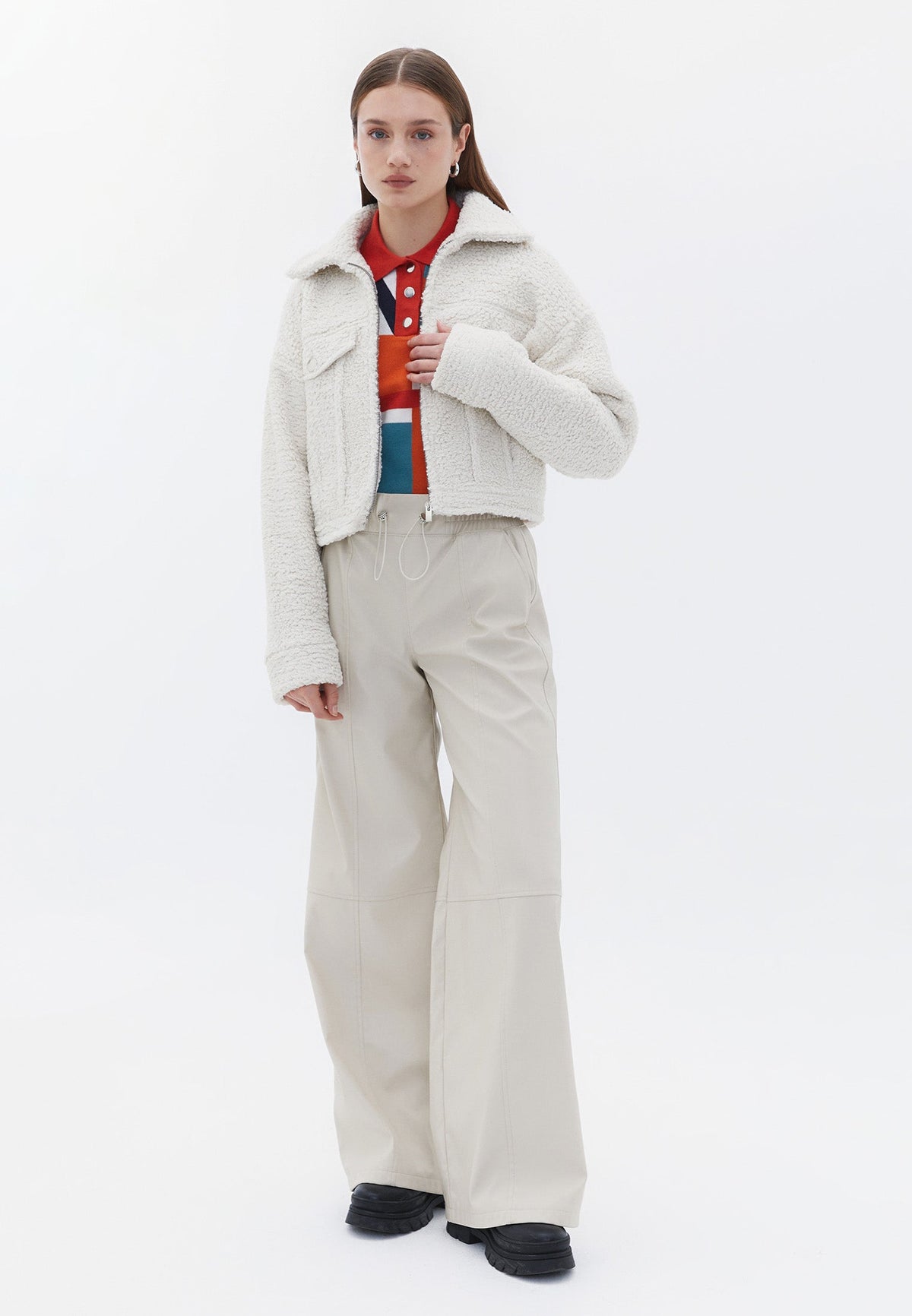 Wide Leg Ultra High Waist Leather Pants - SILVER BIRCH