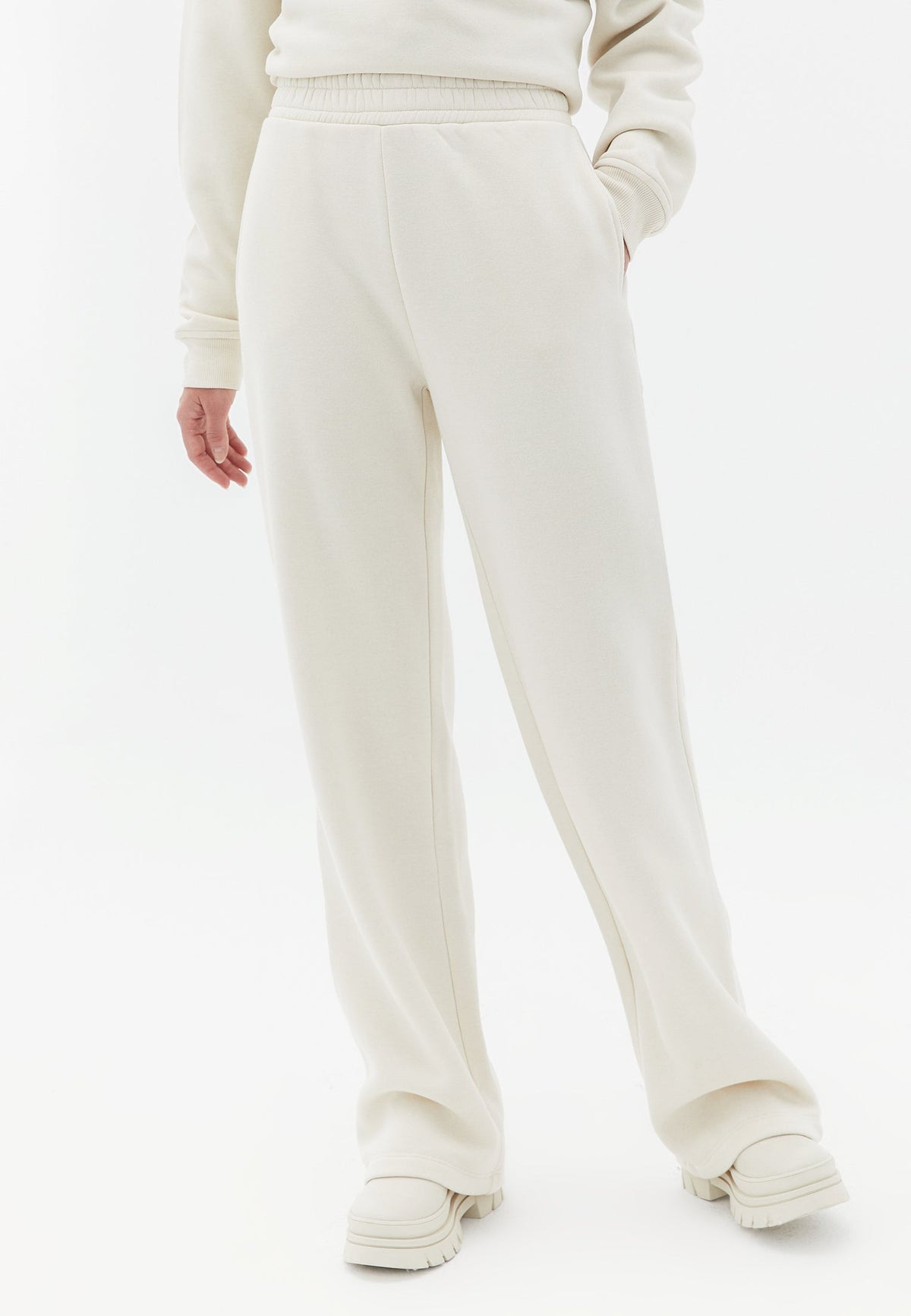 High Waist Elasticated Straight Pants - SILVER BIRCH