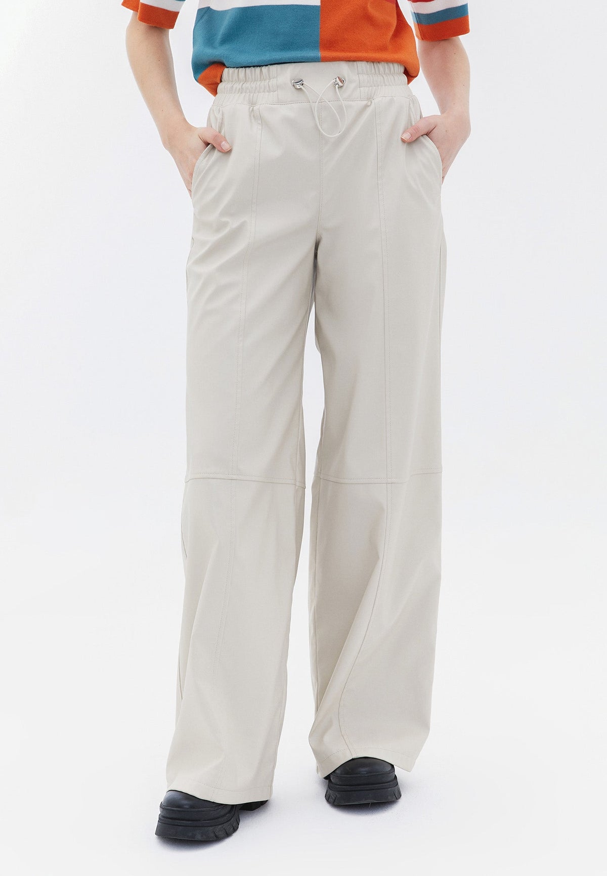 Wide Leg Ultra High Waist Leather Pants - SILVER BIRCH