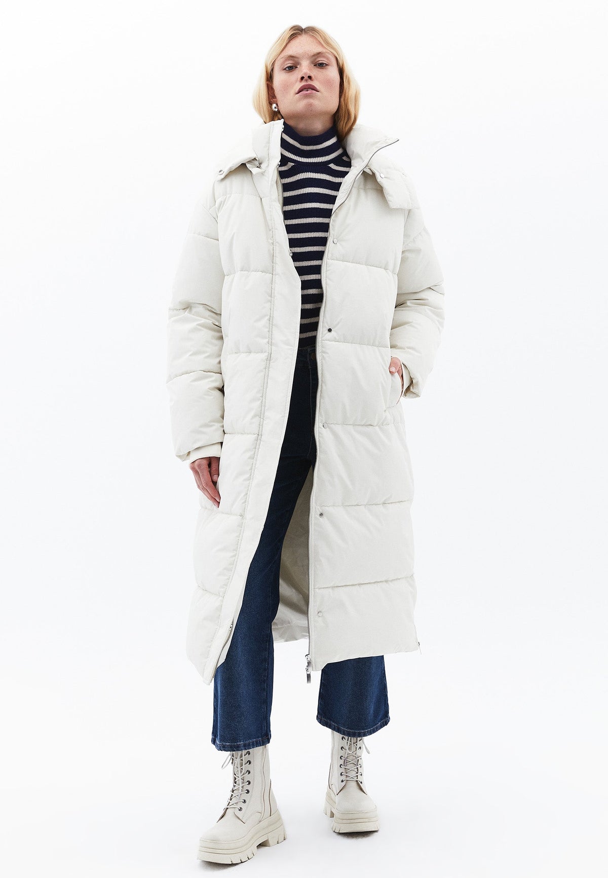Long Coat With Zipper Detail - SILVER BIRCH