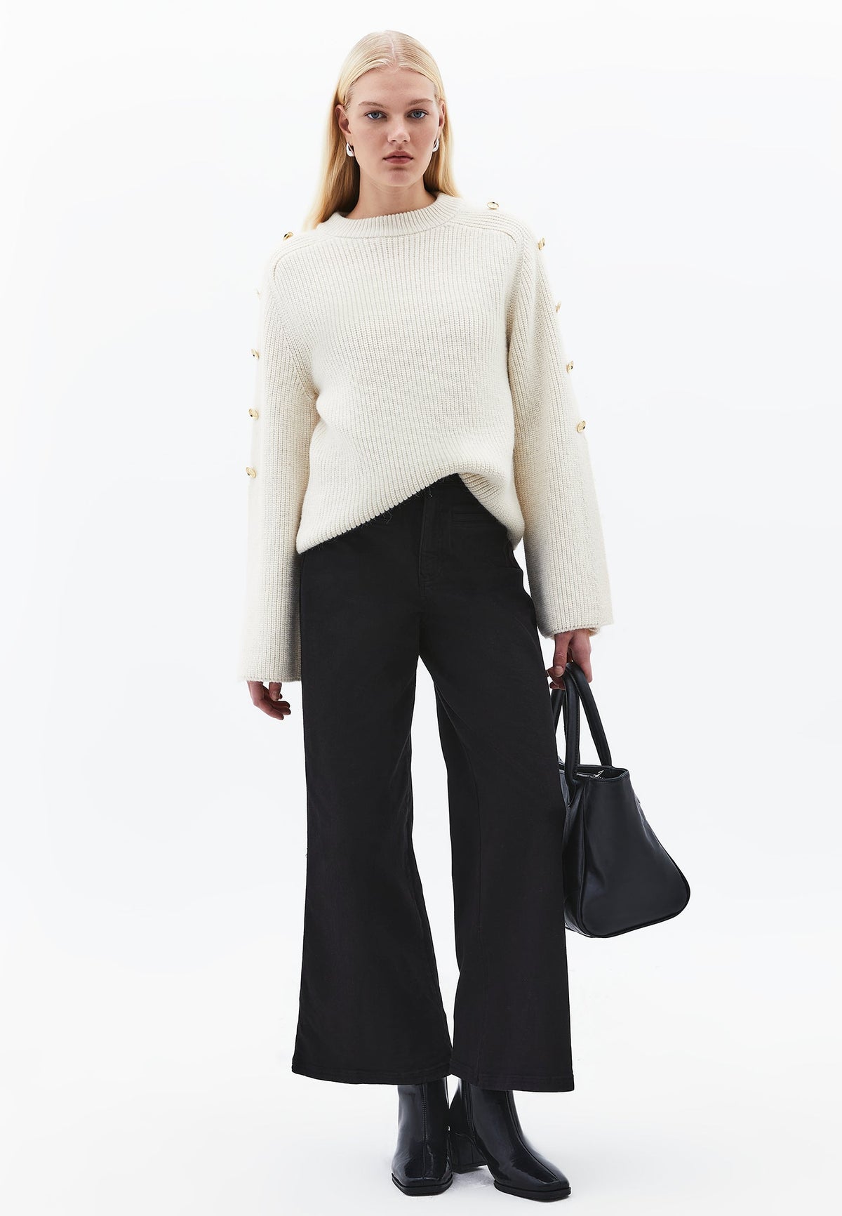 Sweater With Button Details - SILVER BIRCH