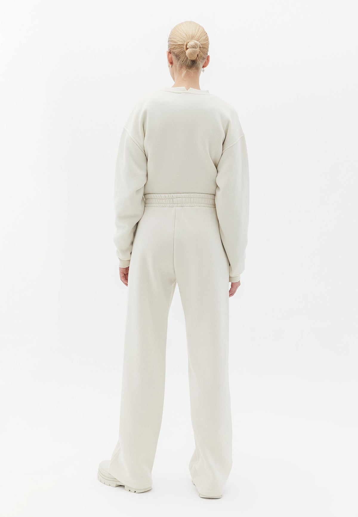 High Waist Elasticated Straight Pants - SILVER BIRCH