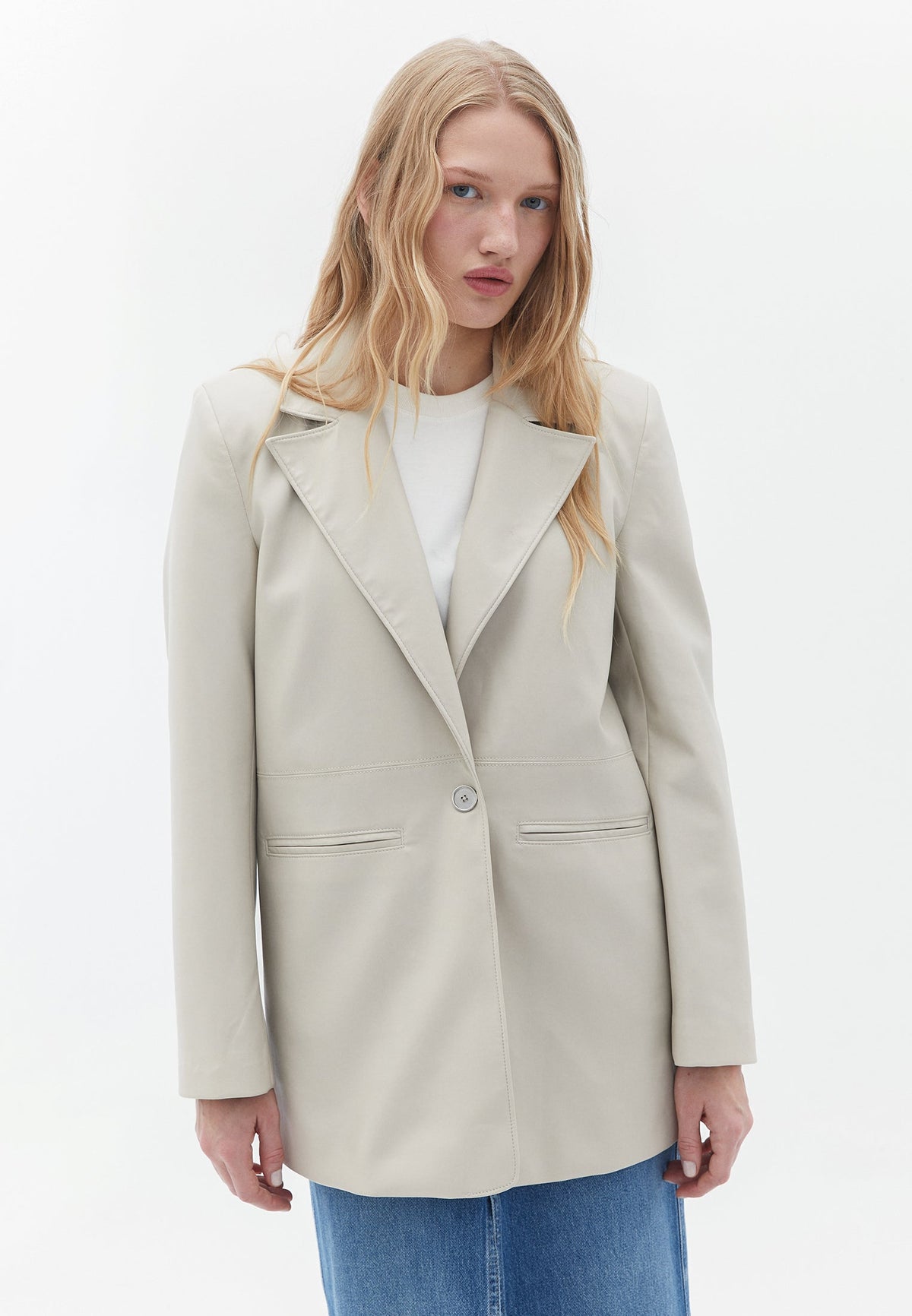 Long Sleeve Jacket With Button Details - SILVER BIRCH