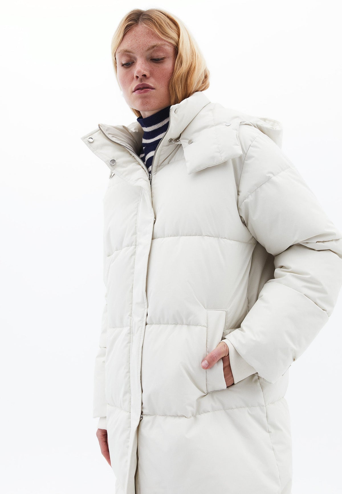 Long Coat With Zipper Detail - SILVER BIRCH