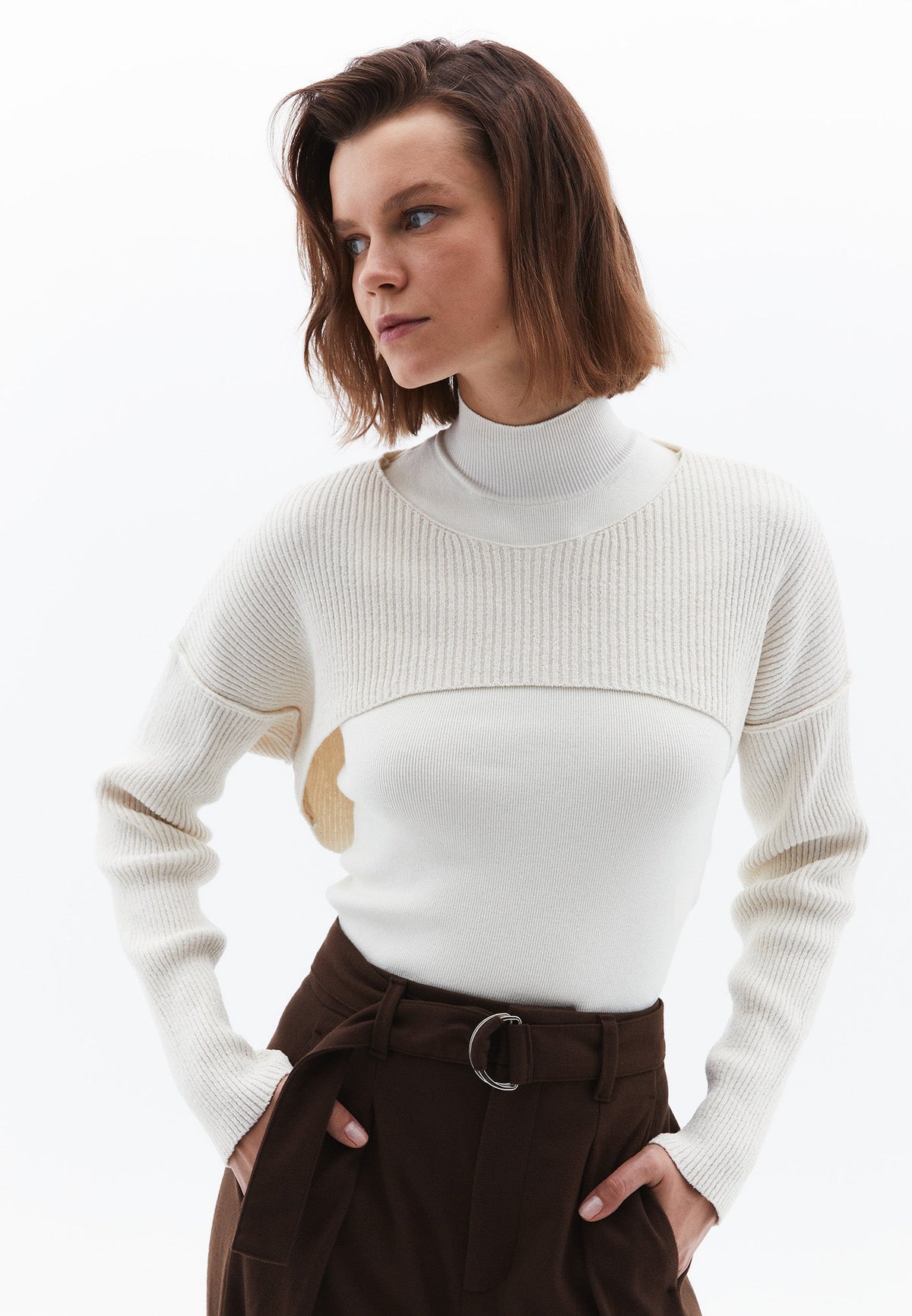 Boat Neck Cropped Sweater - SILVER BIRCH