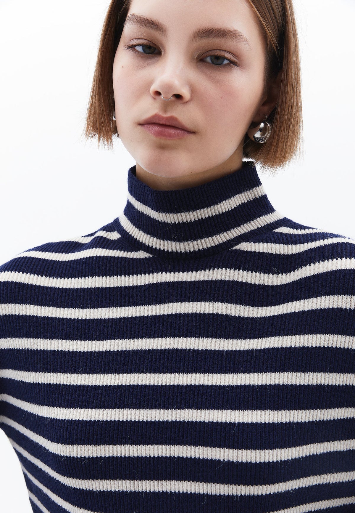 High Neck Cropped Sweater - OCEAN CAVERN/SILVER BIRCH