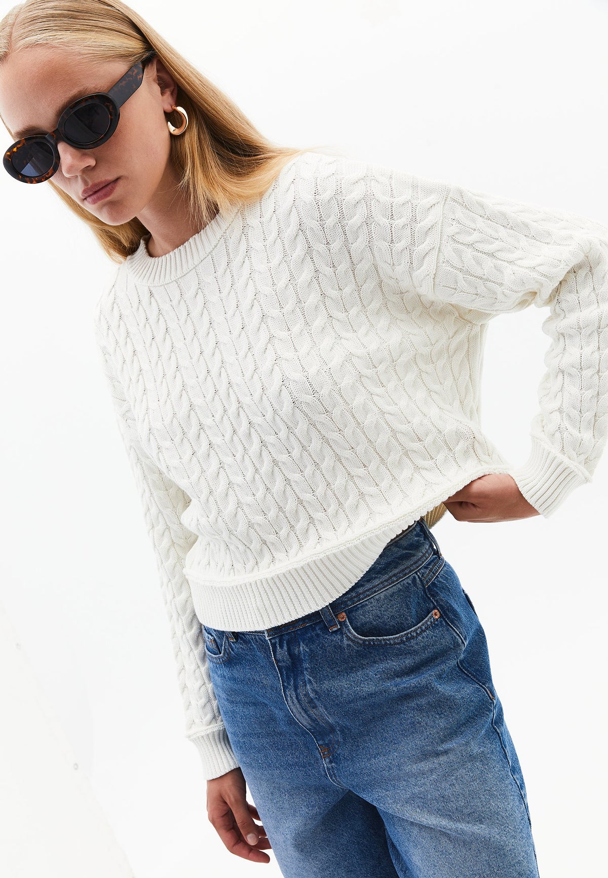 Sweater With Knitted Details - SILVER BIRCH