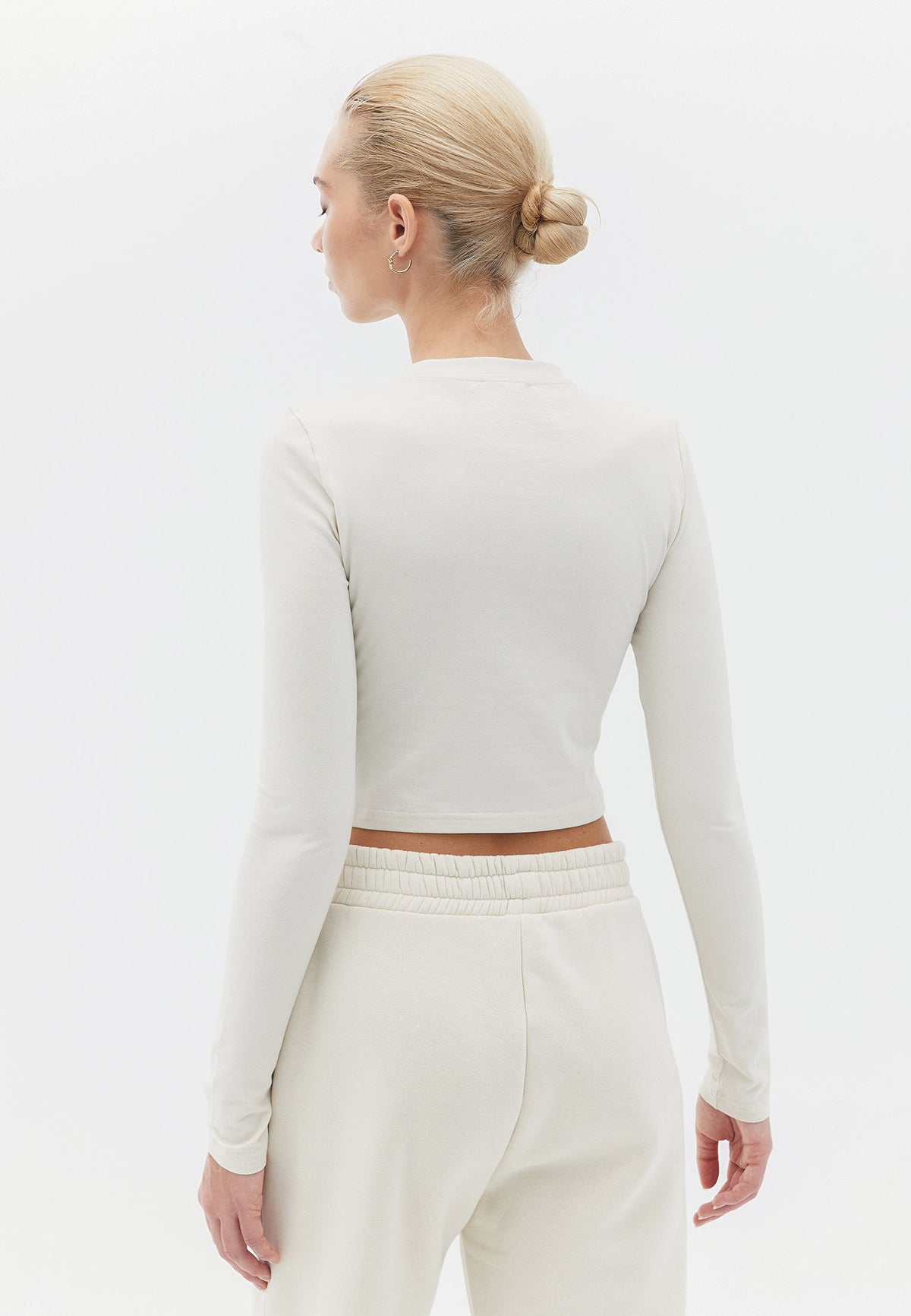 Cropped High Neck Long Sleeve T-Shirt - SILVER BIRCH