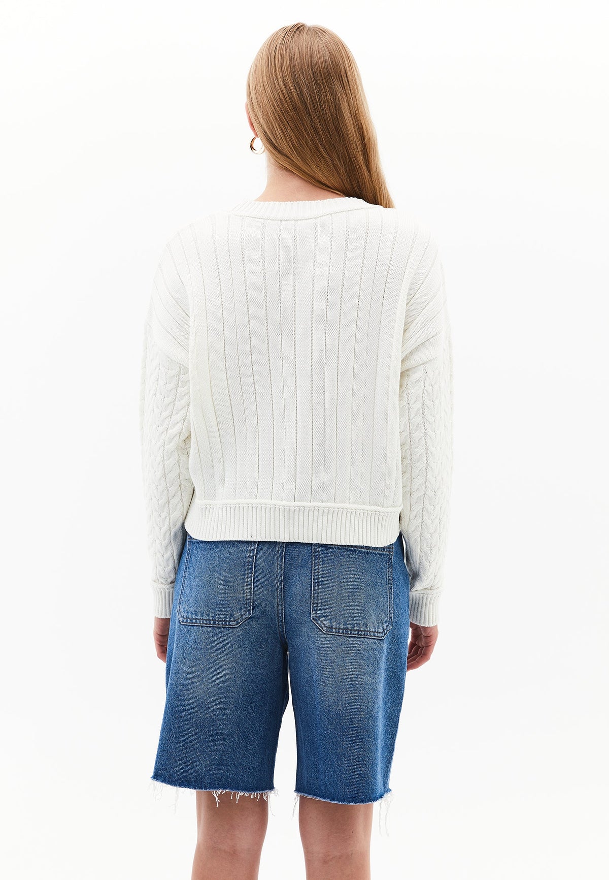 Sweater With Knitted Details - SILVER BIRCH