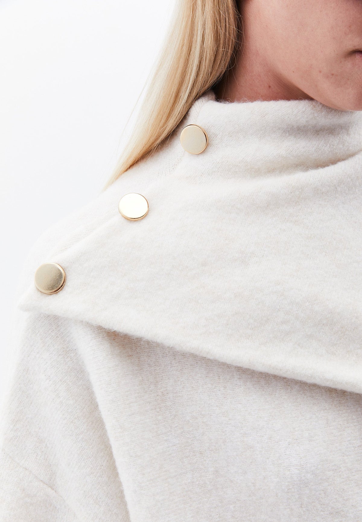 High Neck Button Detailed Sweater - SILVER BIRCH
