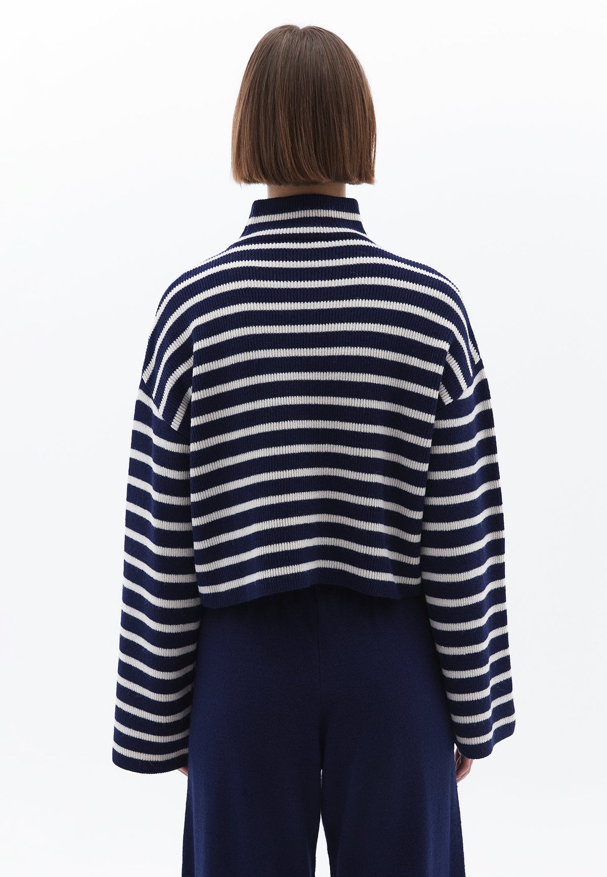 High Neck Cropped Sweater - OCEAN CAVERN/SILVER BIRCH