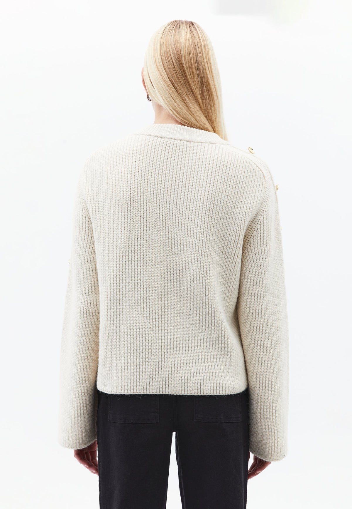 Sweater With Button Details - SILVER BIRCH