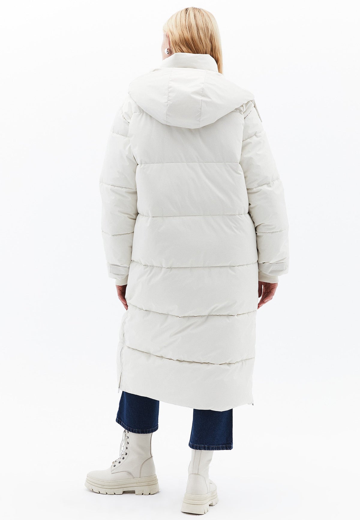 Long Coat With Zipper Detail - SILVER BIRCH