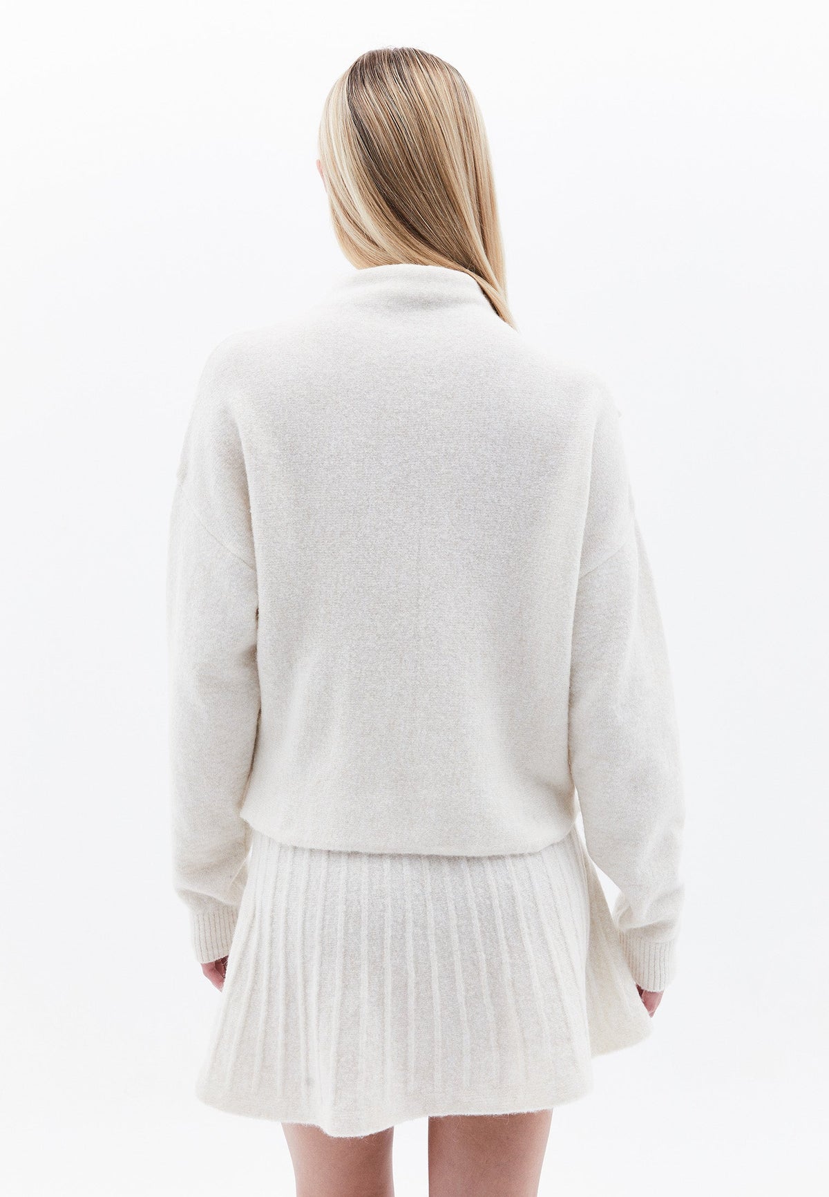 High Neck Button Detailed Sweater - SILVER BIRCH