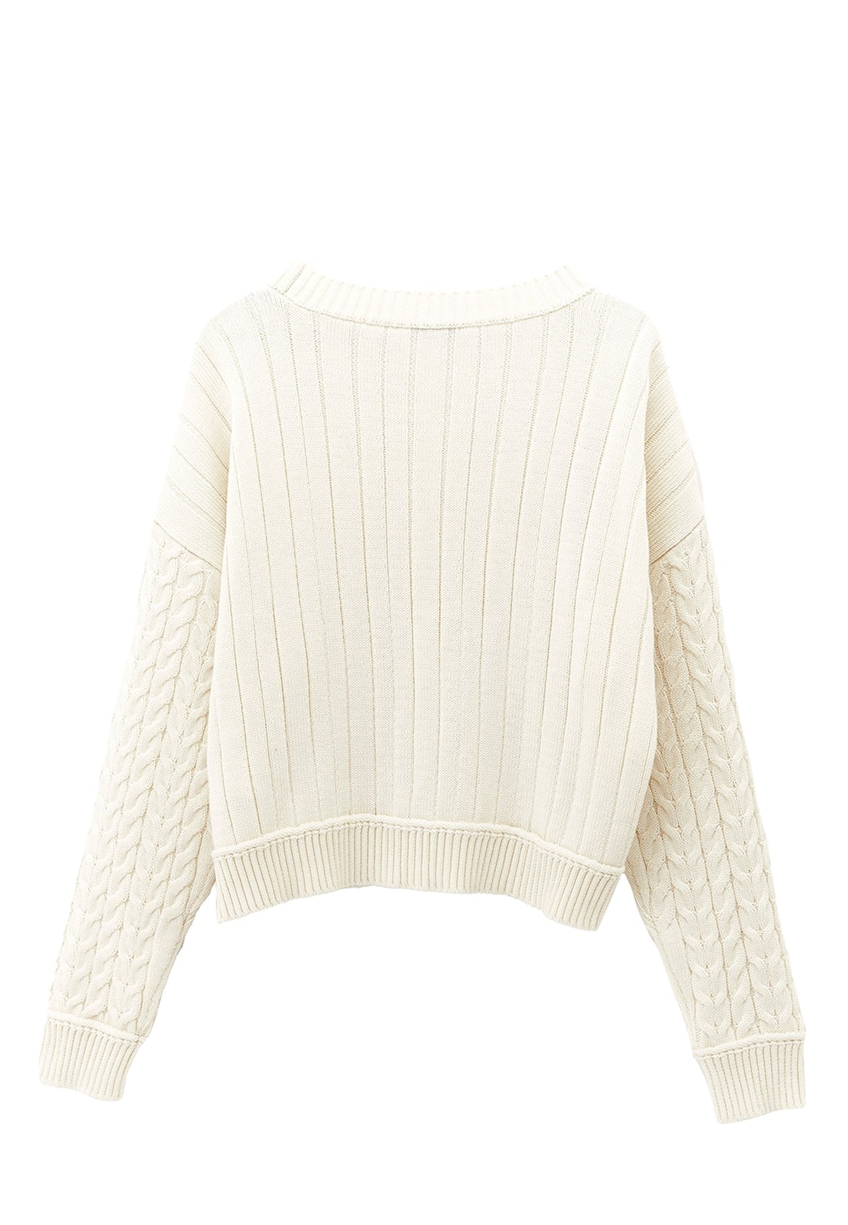 Sweater With Knitted Details - SILVER BIRCH