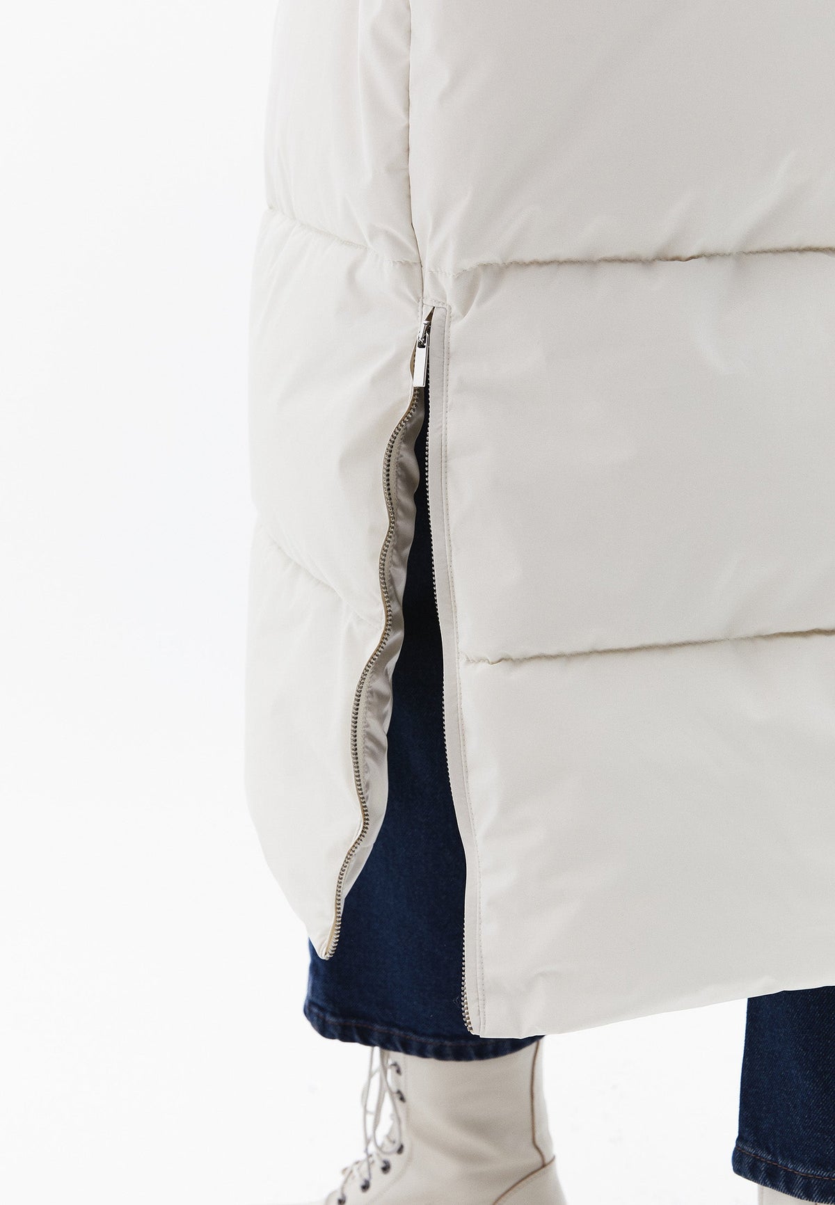 Long Coat With Zipper Detail - SILVER BIRCH