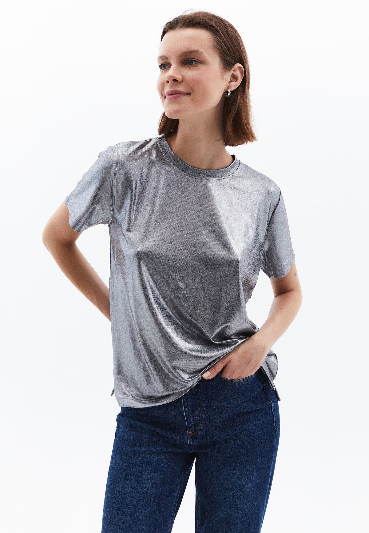 Crew Neck Short Sleeve T-Shirt - SILVER
