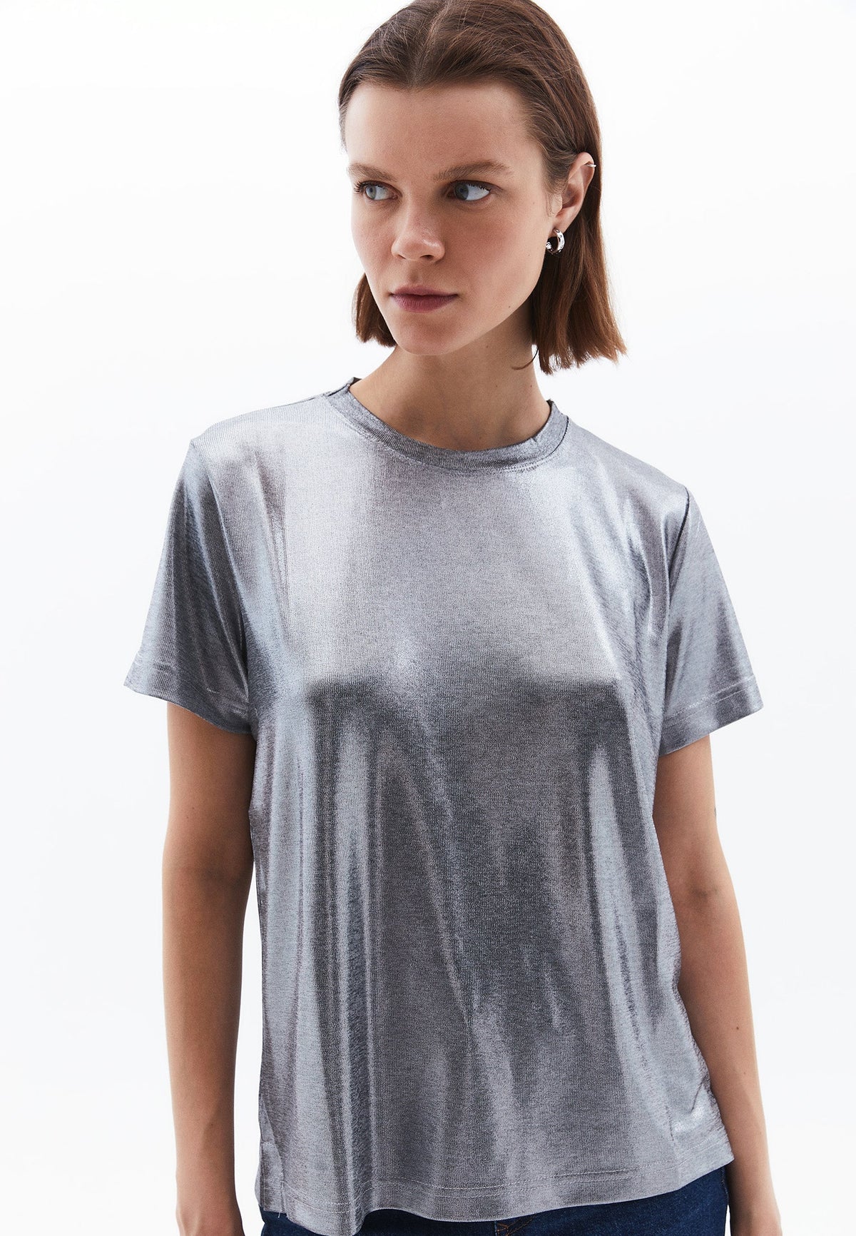Crew Neck Short Sleeve T-Shirt - SILVER