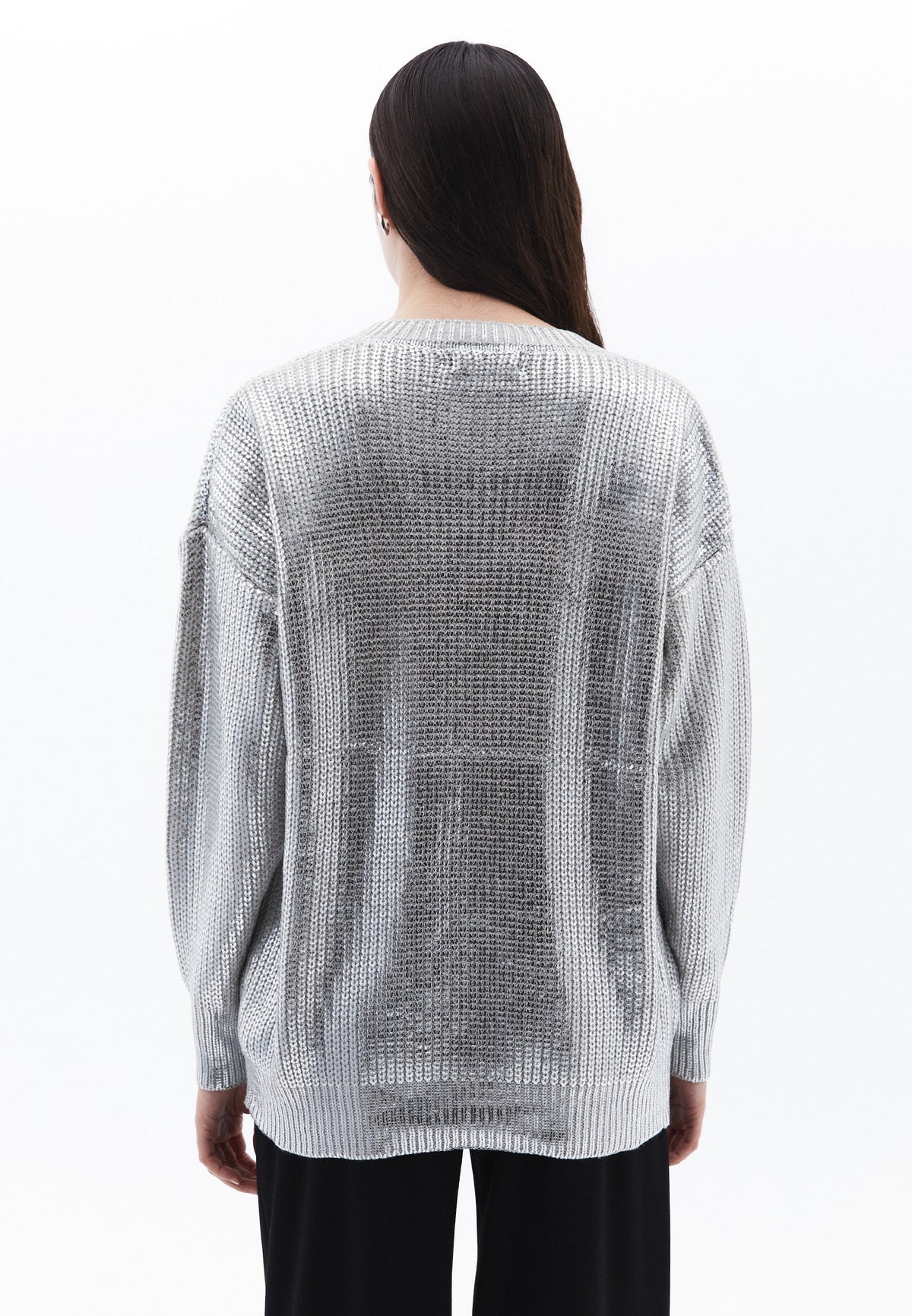 Loose Sweater With V Neck - SILVER